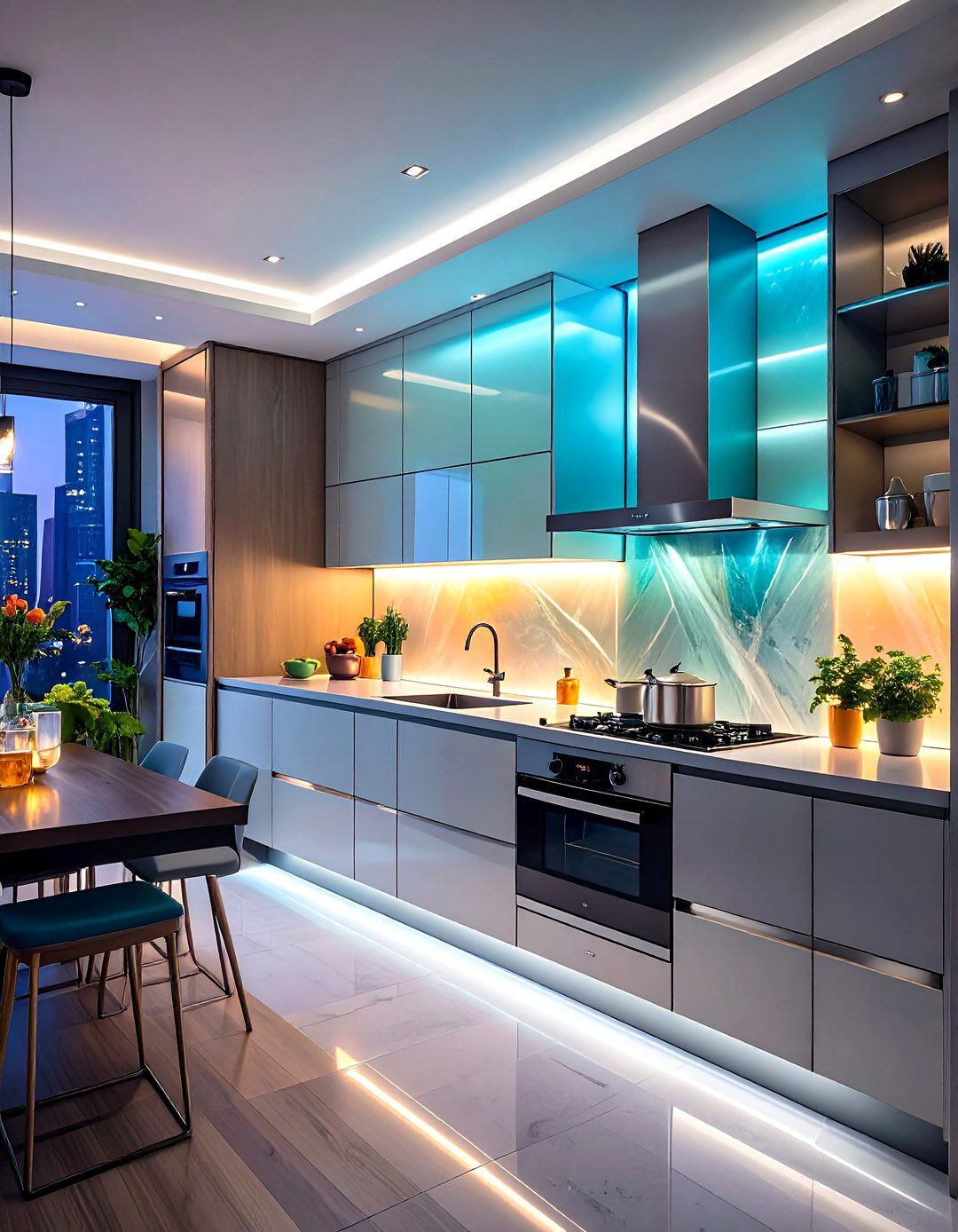 A Backsplash with Integrated Lighting - 30 small kitchen lighting ideas