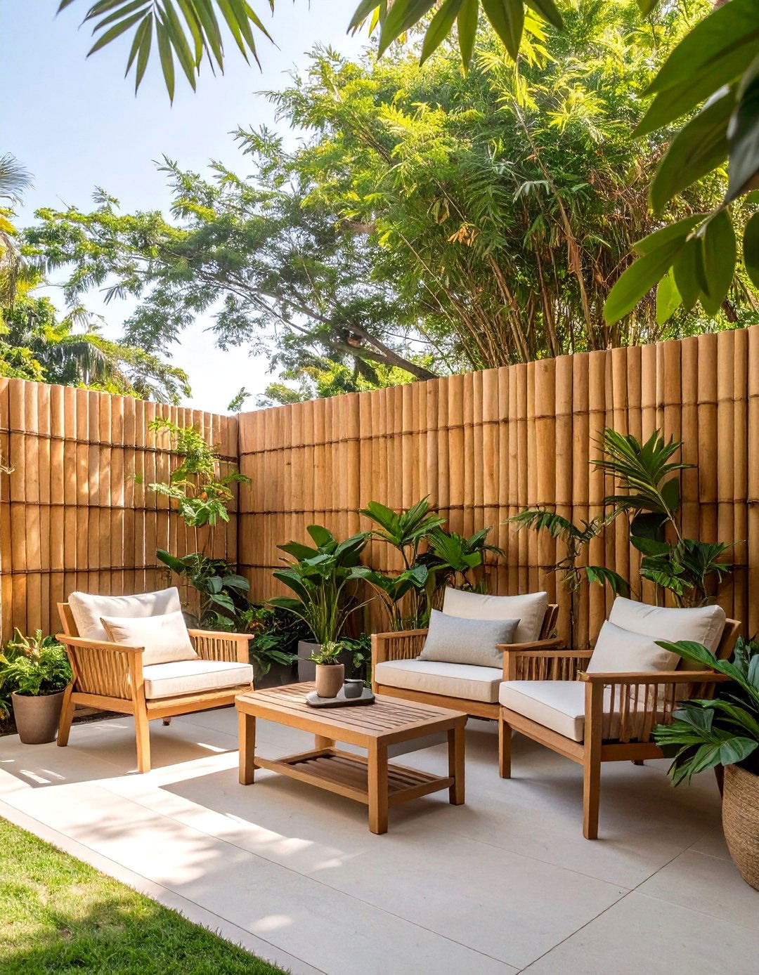 A Bamboo Privacy Fence Backyard - 30 cheap backyard ideas