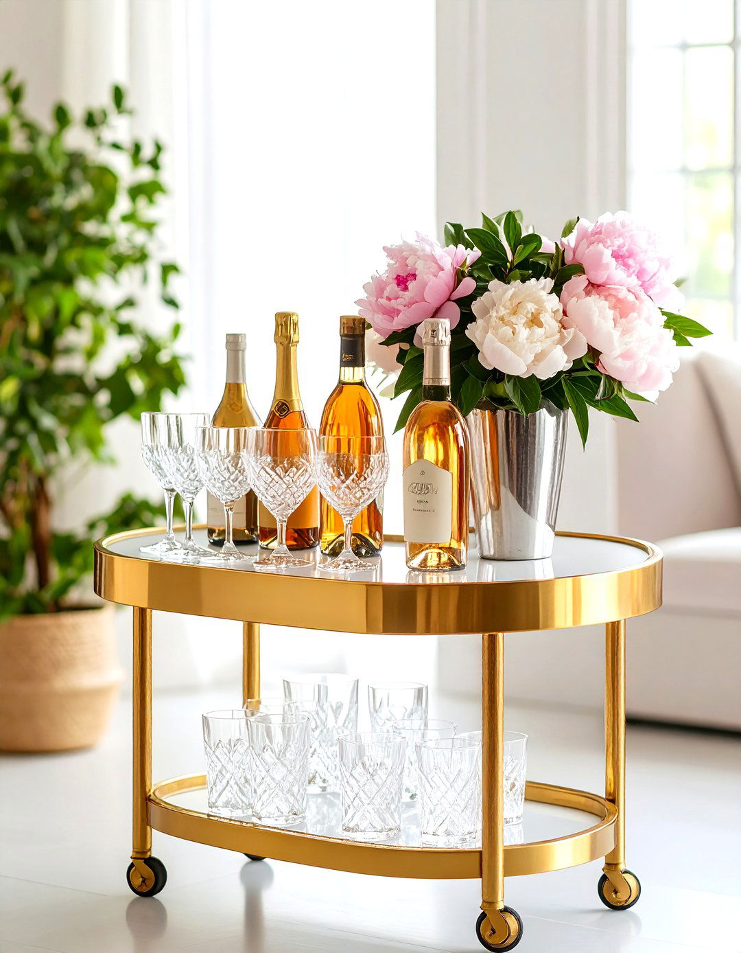 A Bar Cart Styled with Glassware and Accessories - 30 room decor inspo ideas