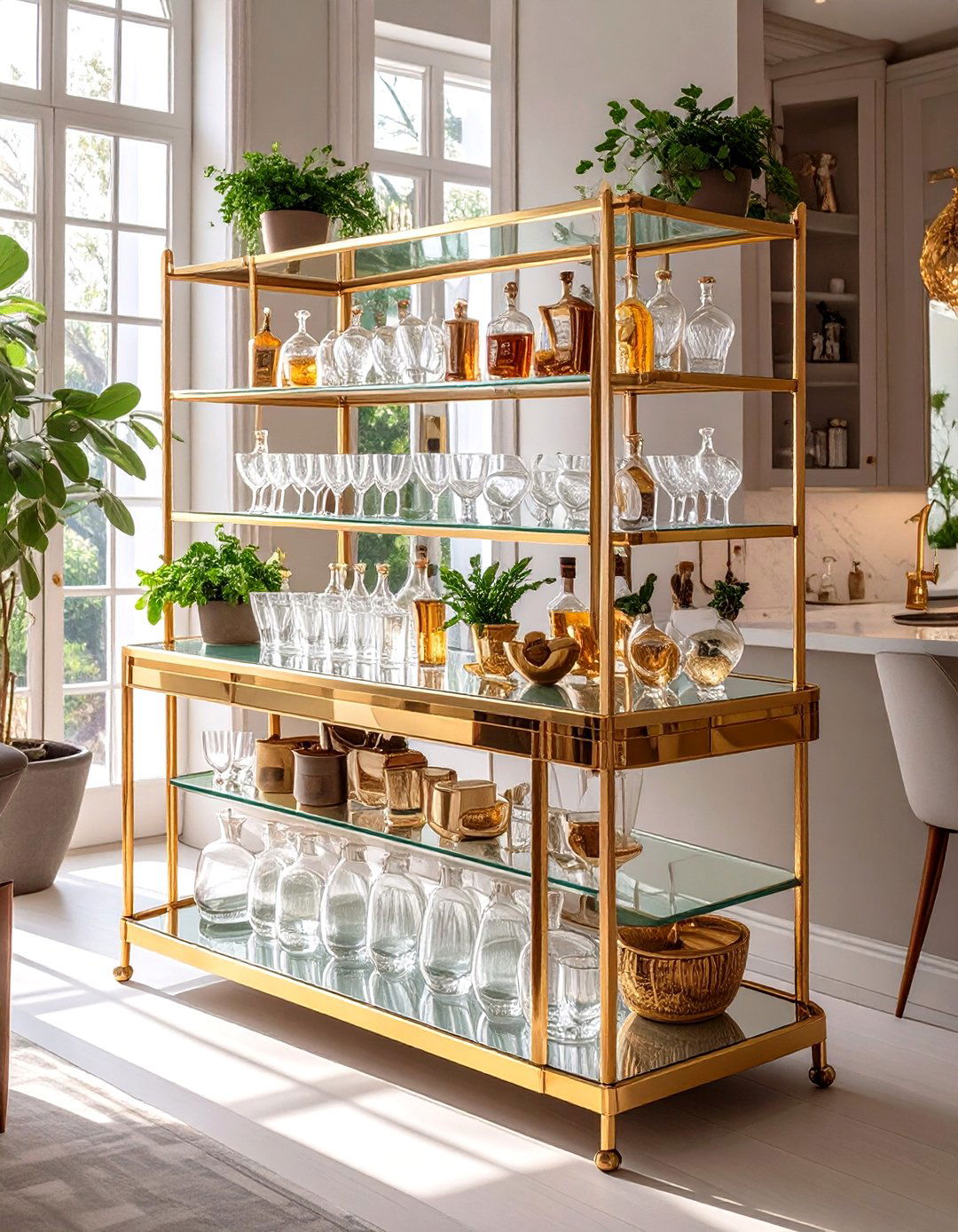 A Bar Cart as a Mobile Storage Station - 30 dining room storage ideas