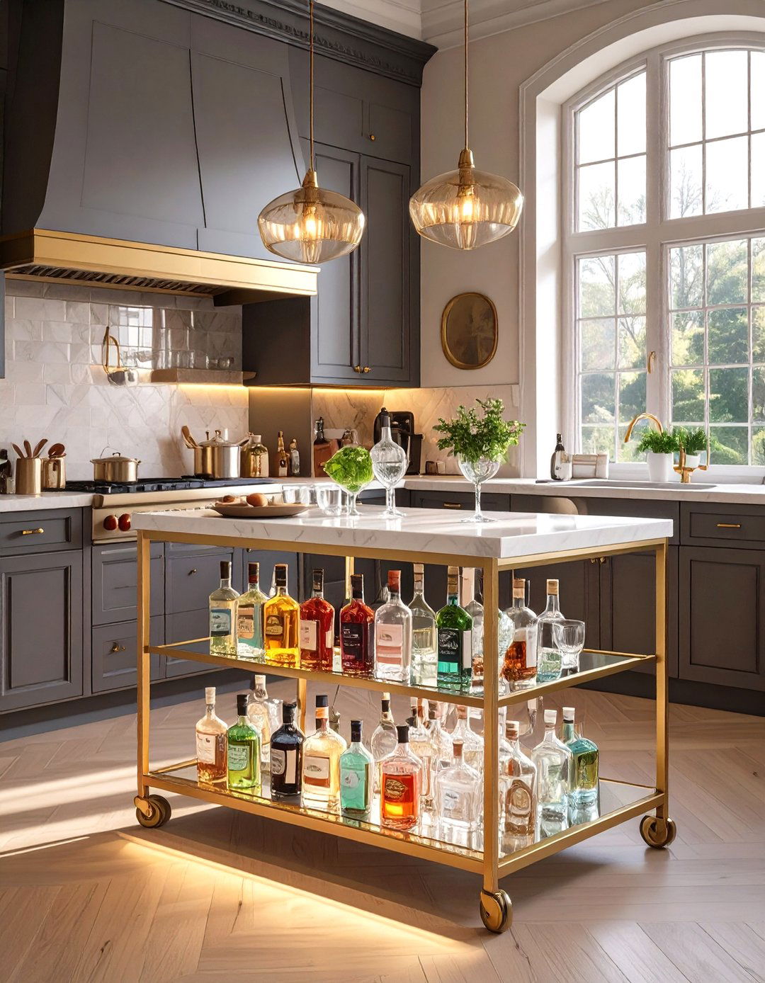 A Bar Cart for Drinks and Glassware - 30 unfitted kitchen ideas