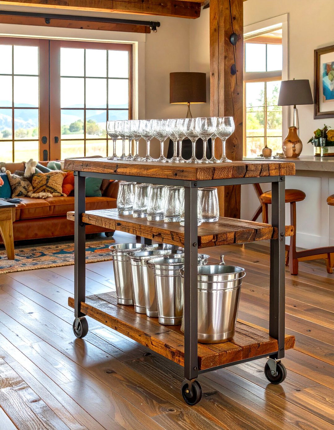 A Bar Cart with Western Glassware - 30 western living room ideas