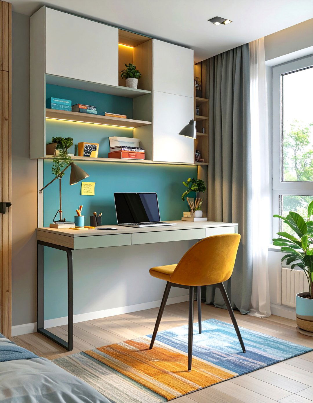 A Bar Height Desk and Stool - 30 small bedroom office combo ideas