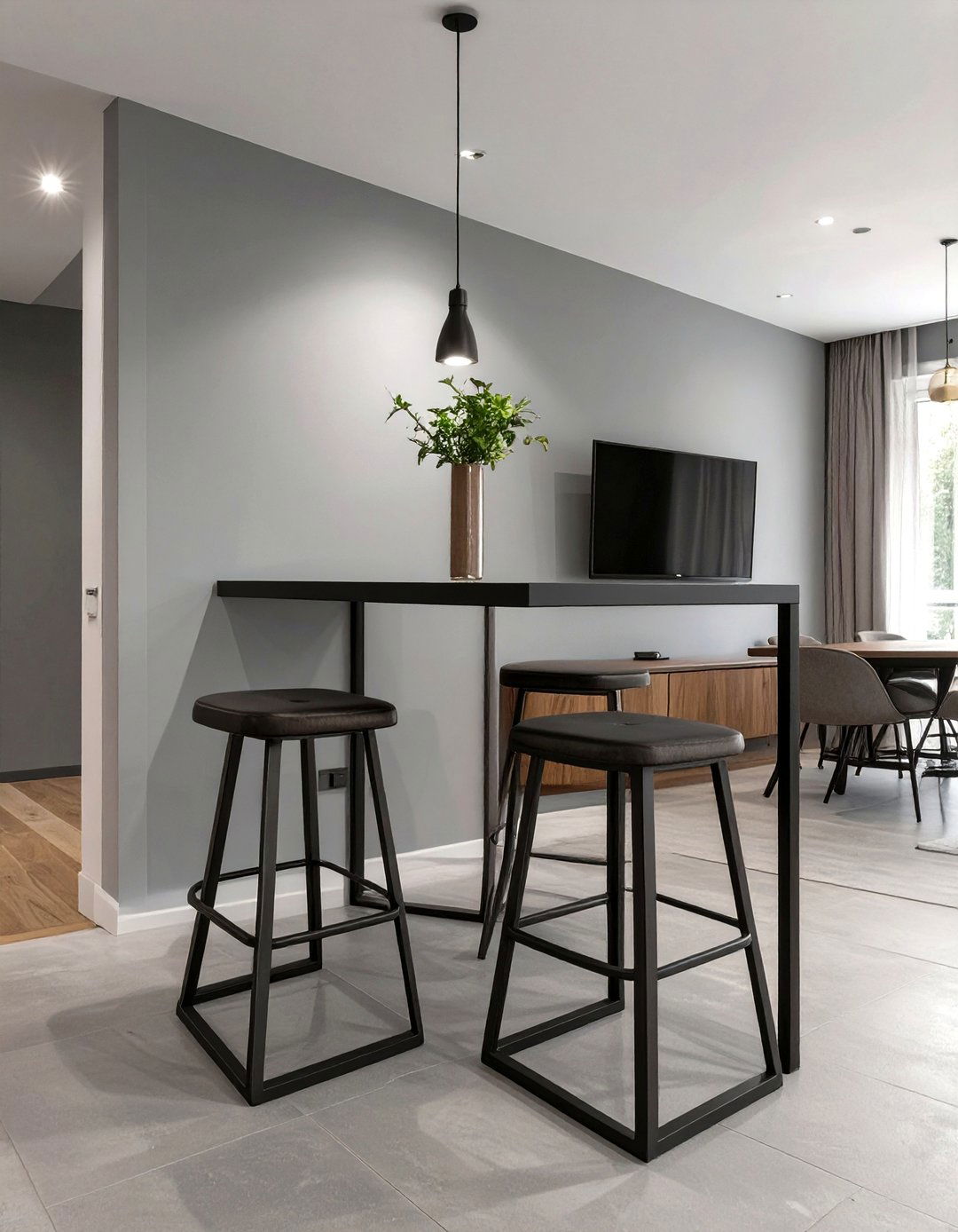 A Bar Height Table Against a Wall - 30 small living room ideas with tv and dining table