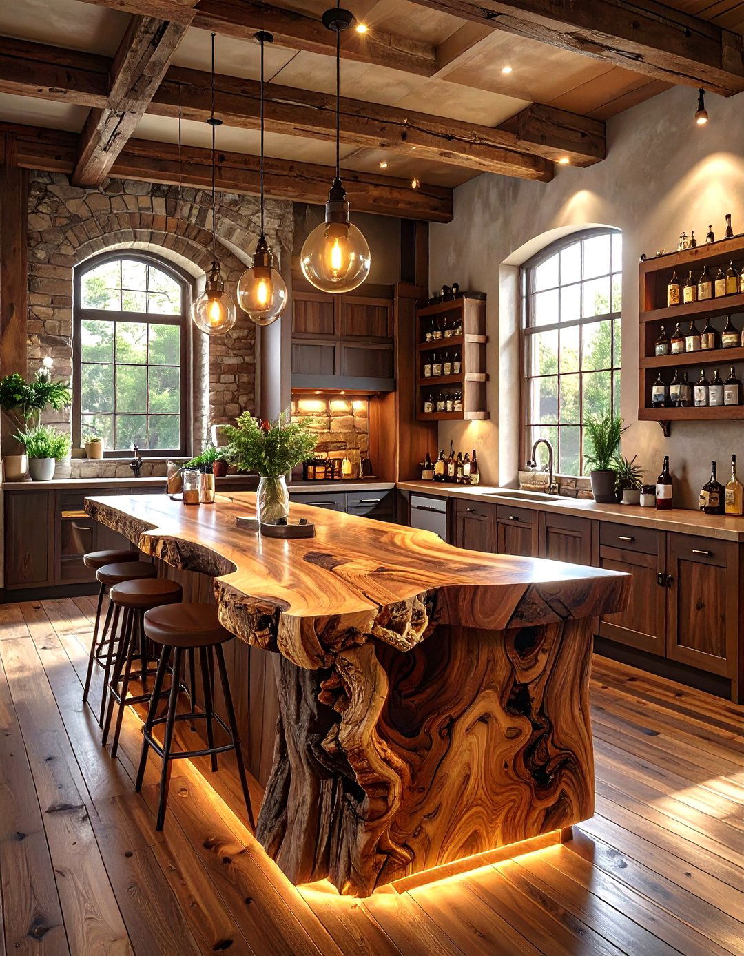 A Basement Bar with Live Edge Countertop - 30 bar ideas for basement