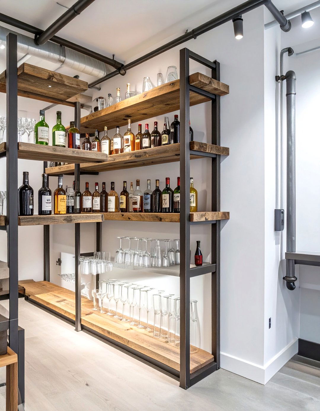 A Basement Bar with Open Shelving - 30 basement bar designs