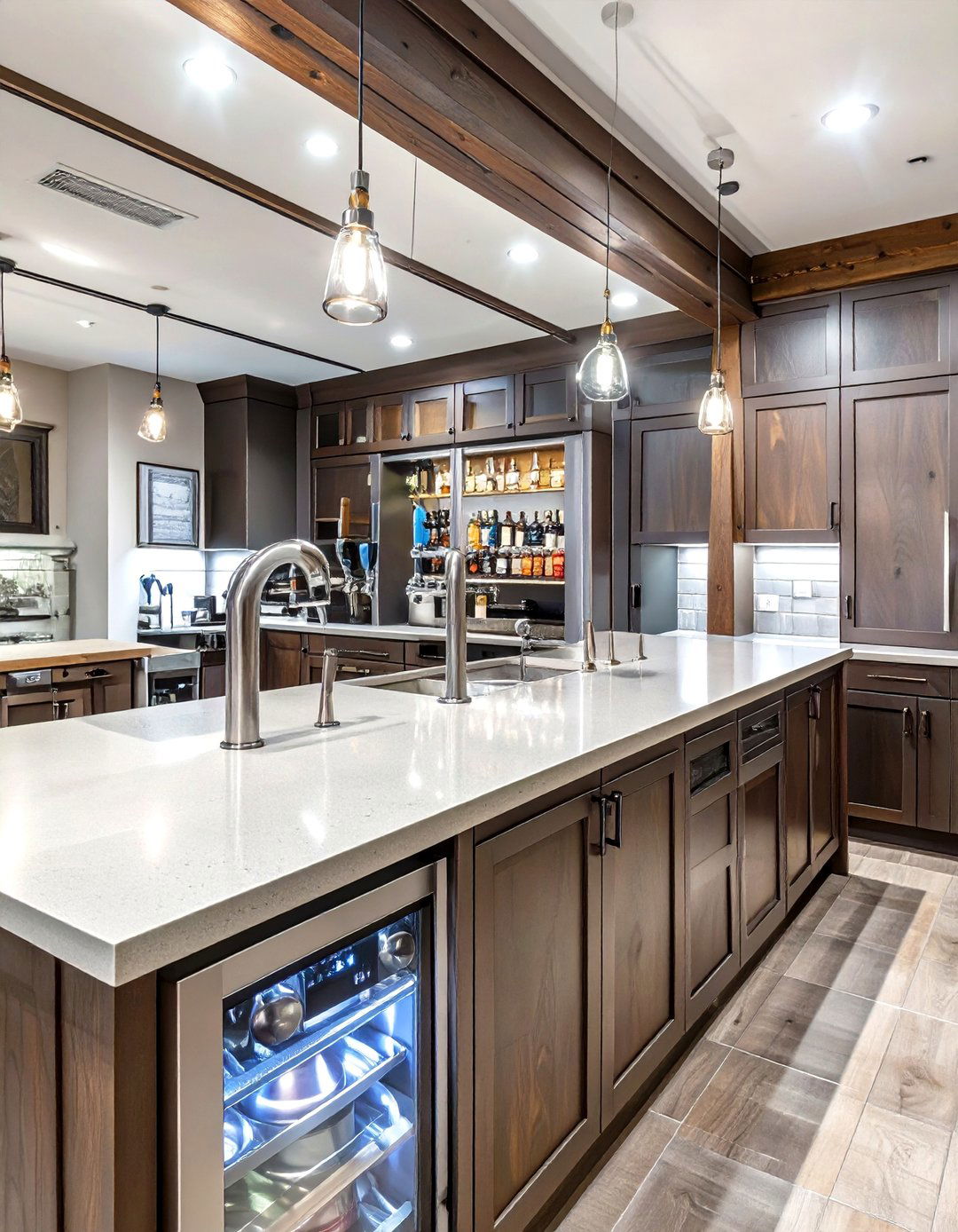 A Basement Bar with a Built In Kegerator - 30 basement wet bar ideas