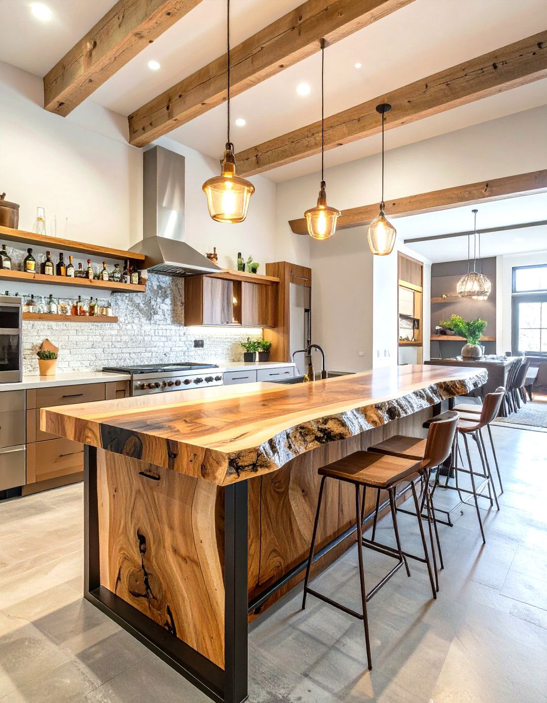 A Basement Bar with a Live Edge Countertop - 30 basement wet bar ideas
