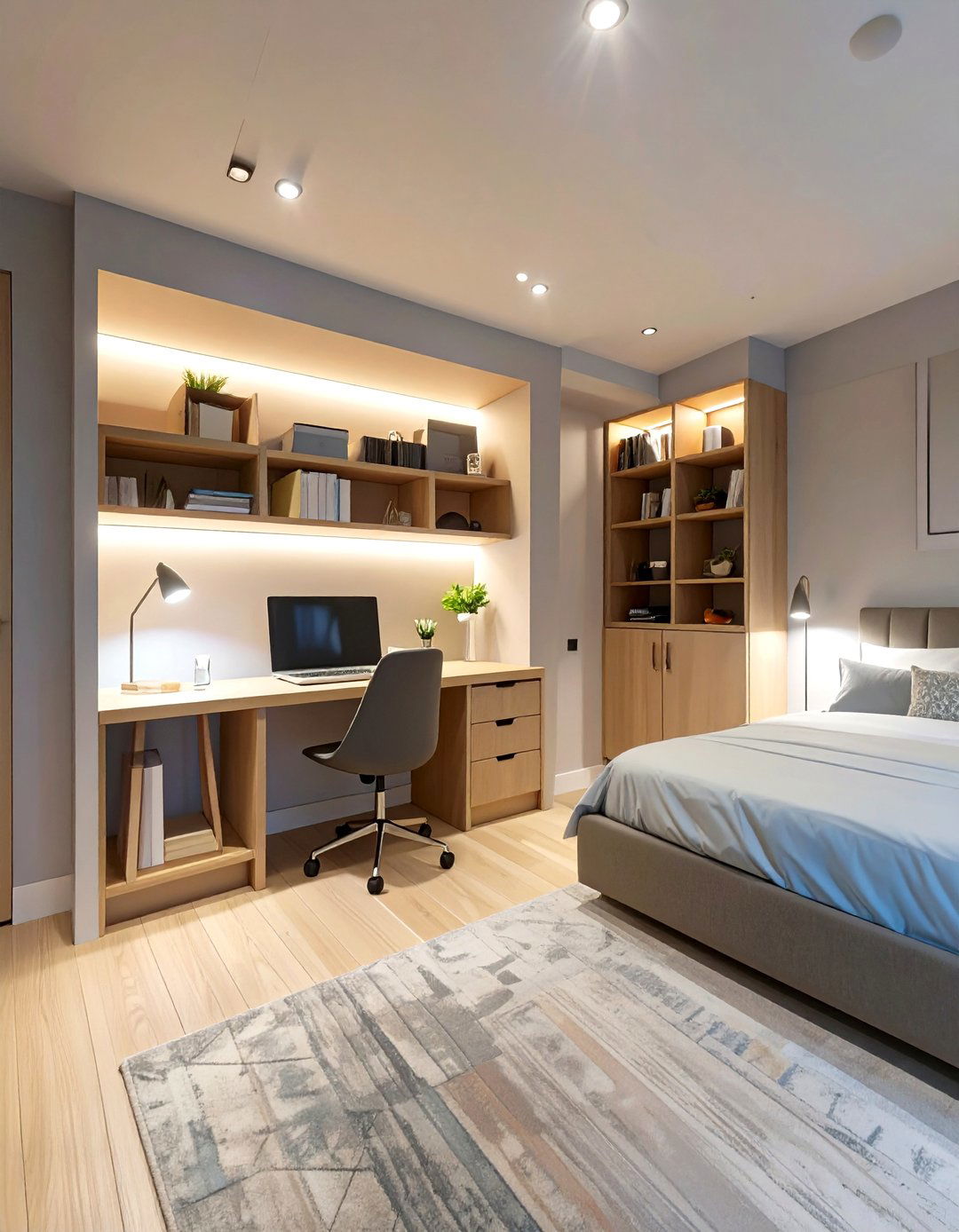 A Basement Bedroom with a Built In Desk Nook - 30 basement bedroom ideas