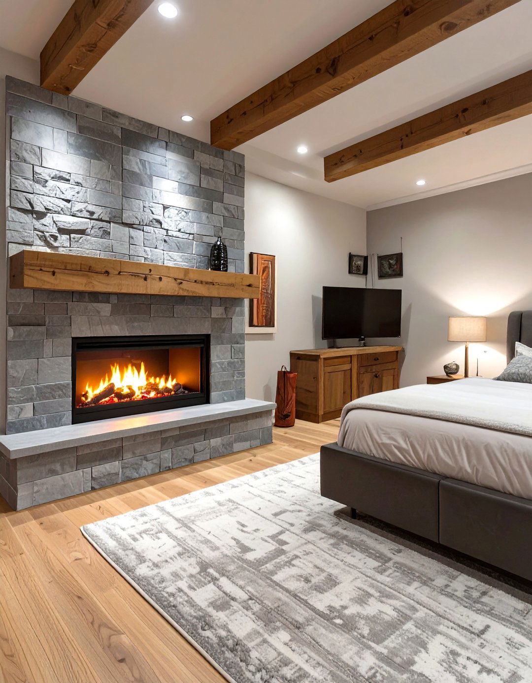 A Basement Bedroom with a Fireplace Feature - 30 basement bedroom ideas