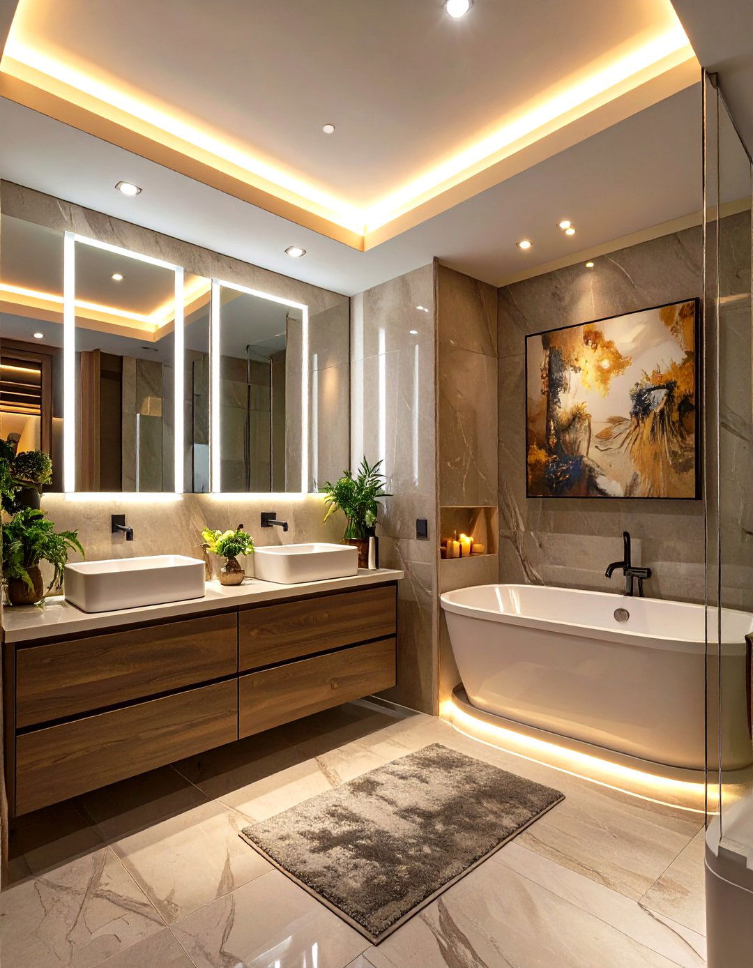 A Bathroom With Zoned Lighting - 30 master bathroom layout ideas