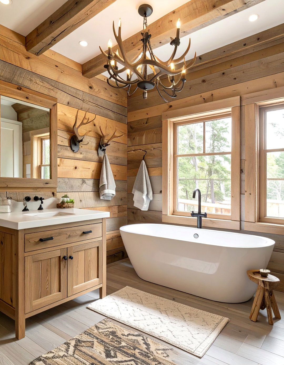A Bathroom with Antler Decor - 30 cabin bathroom ideas