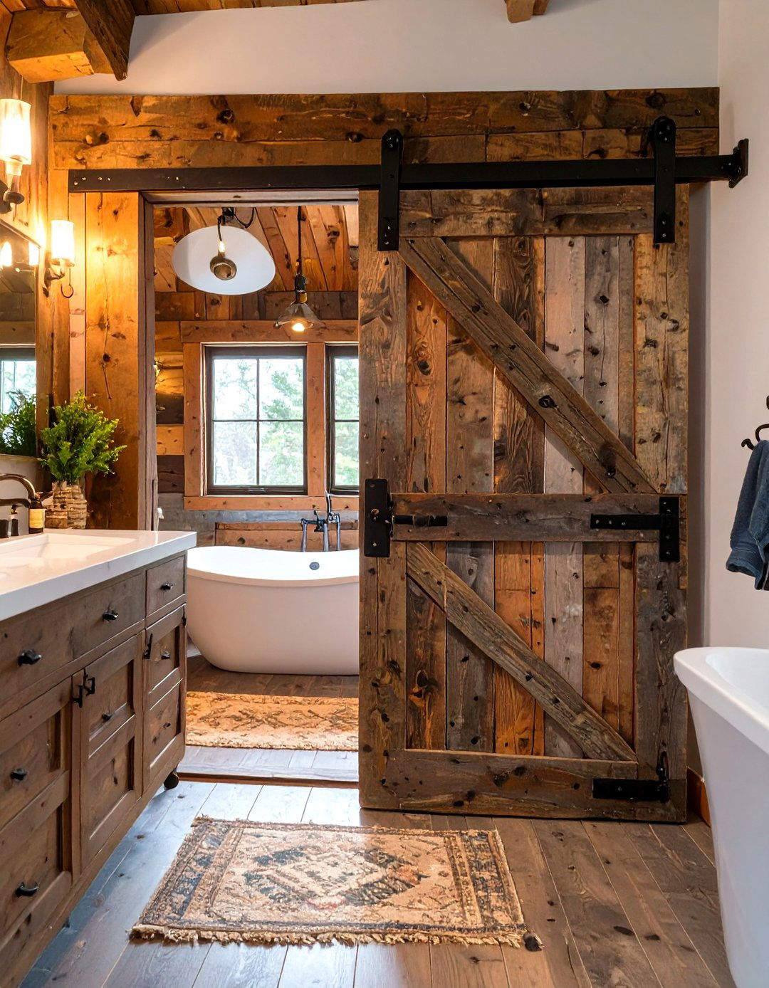 A Bathroom with Barn Door Access - 30 cabin bathroom ideas