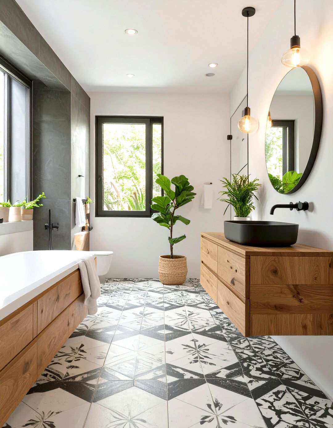 A Bathroom with Patterned Floor Tiles - 30 modern spanish style interior design ideas