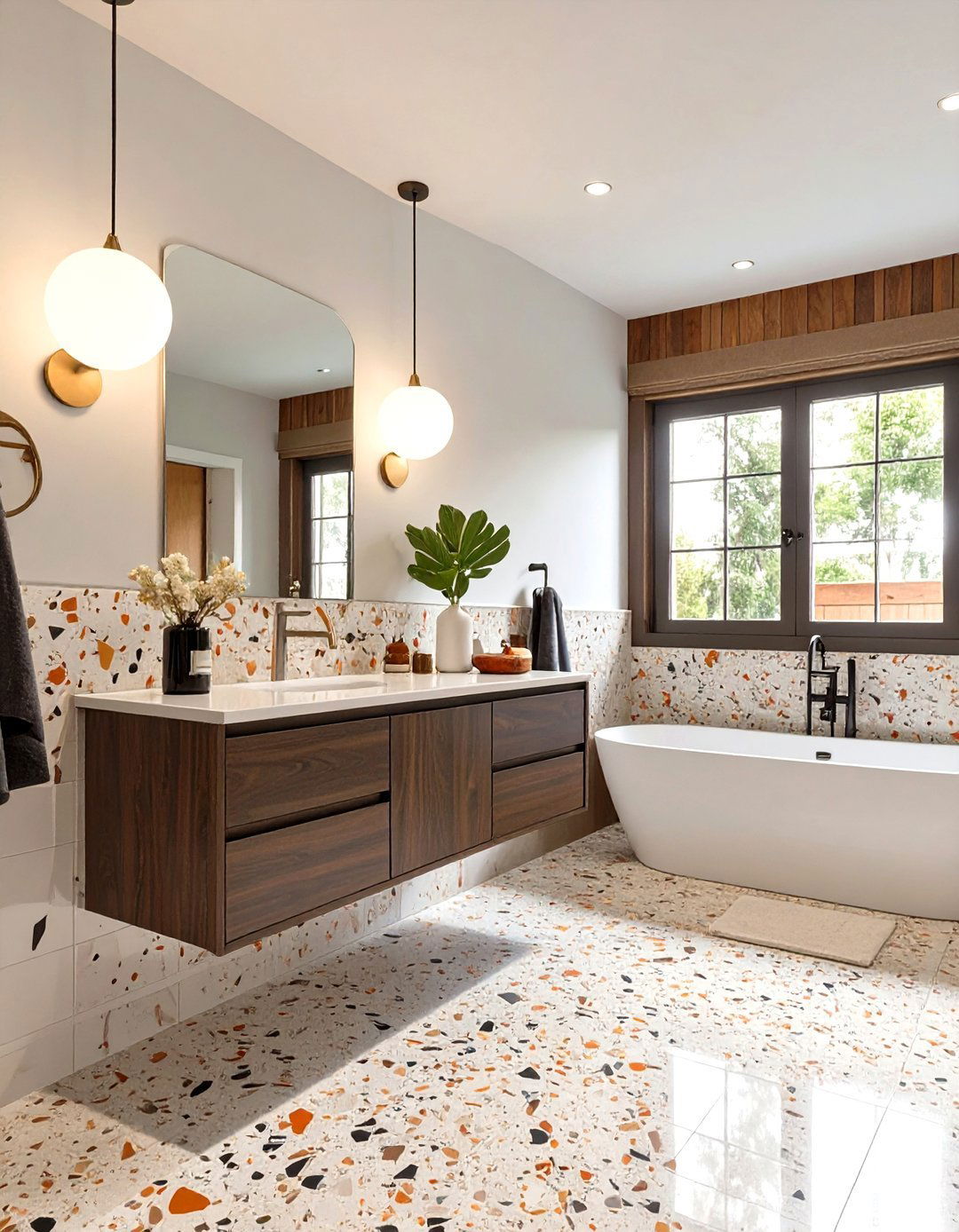 A Bathroom with Terrazzo Finishes - 30 mid century interior design ideas