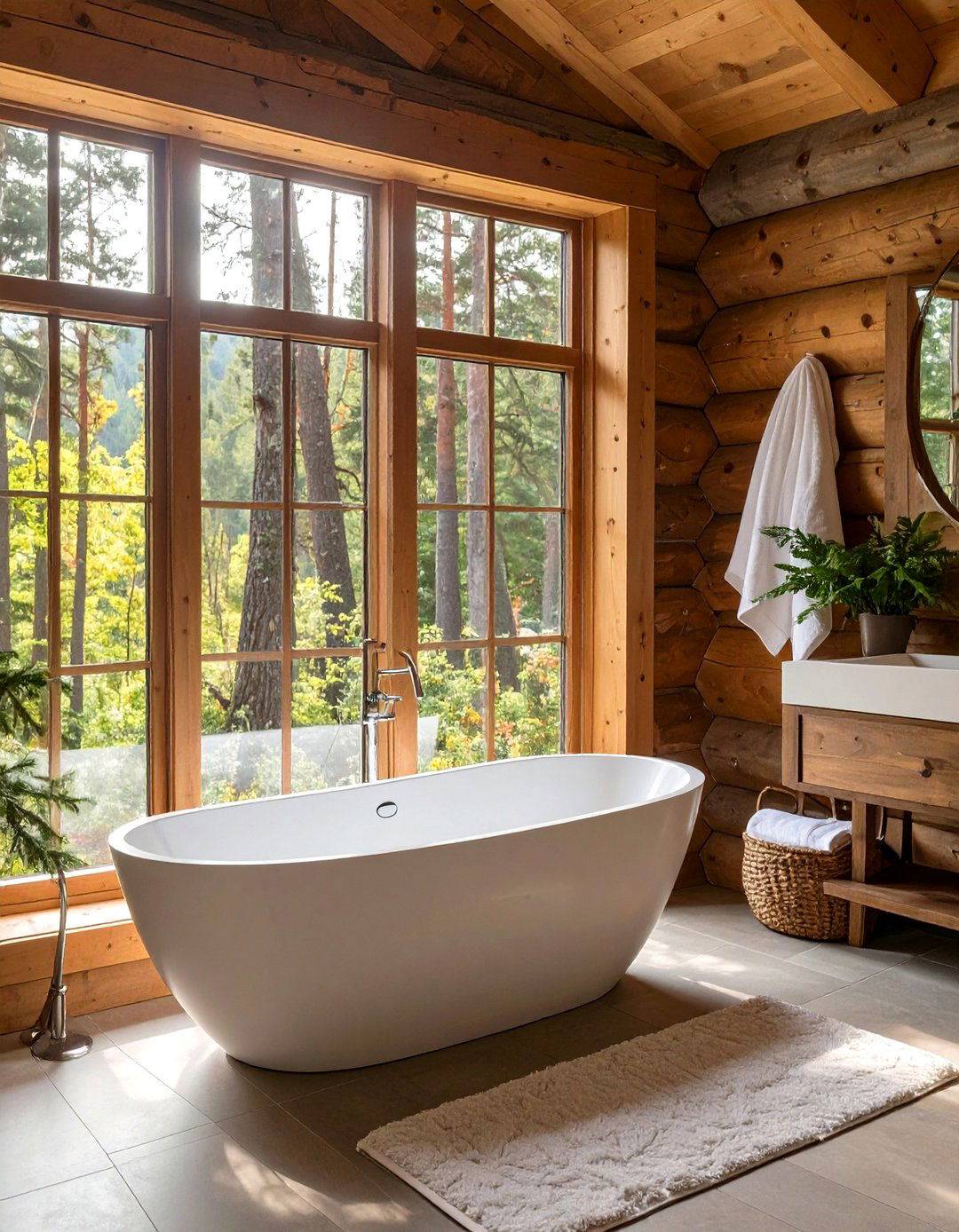 A Bathroom with a Freestanding Tub and View - 30 cabin bathroom ideas