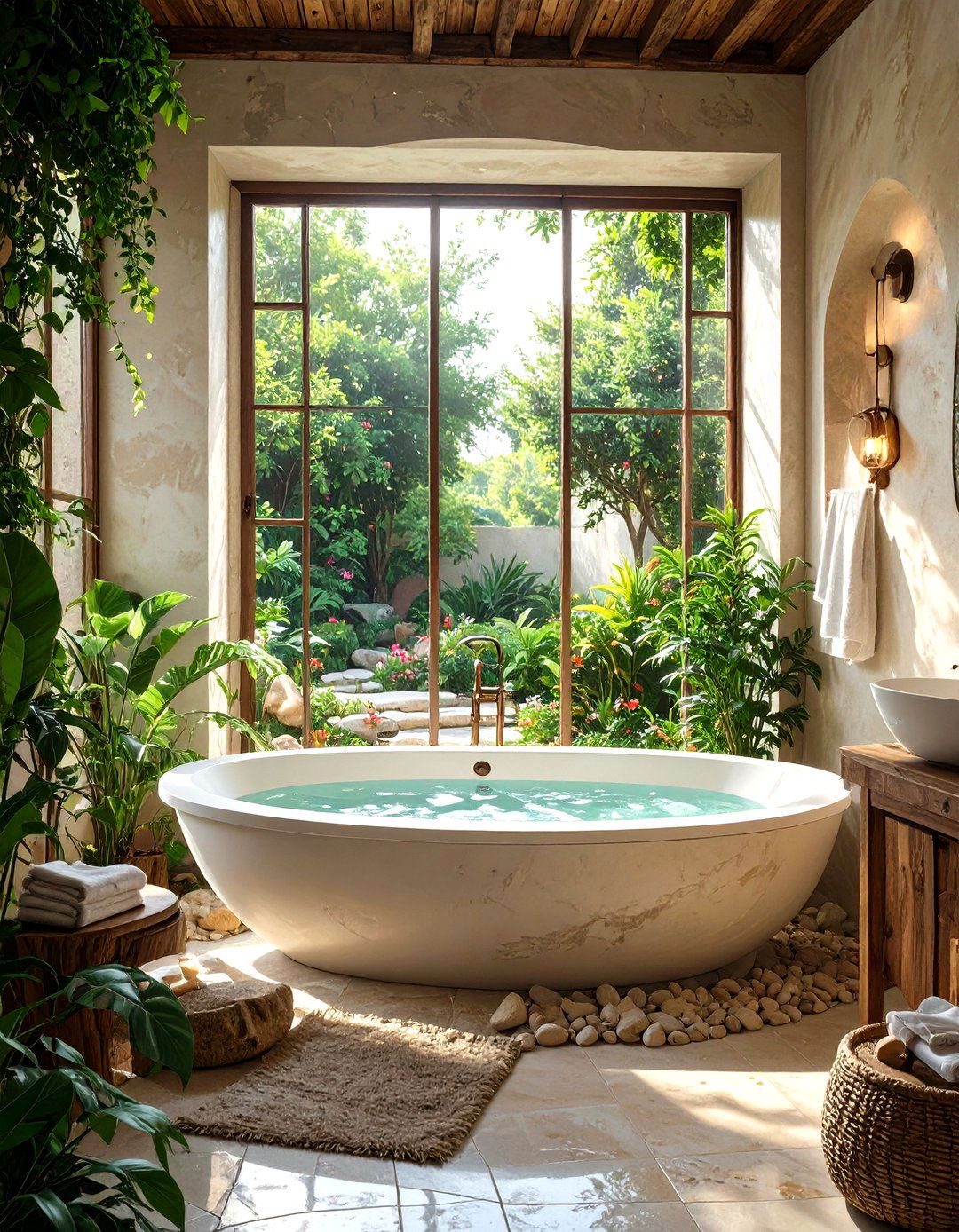 A Bathroom with a Sunken Tub - 30 mexican house design ideas
