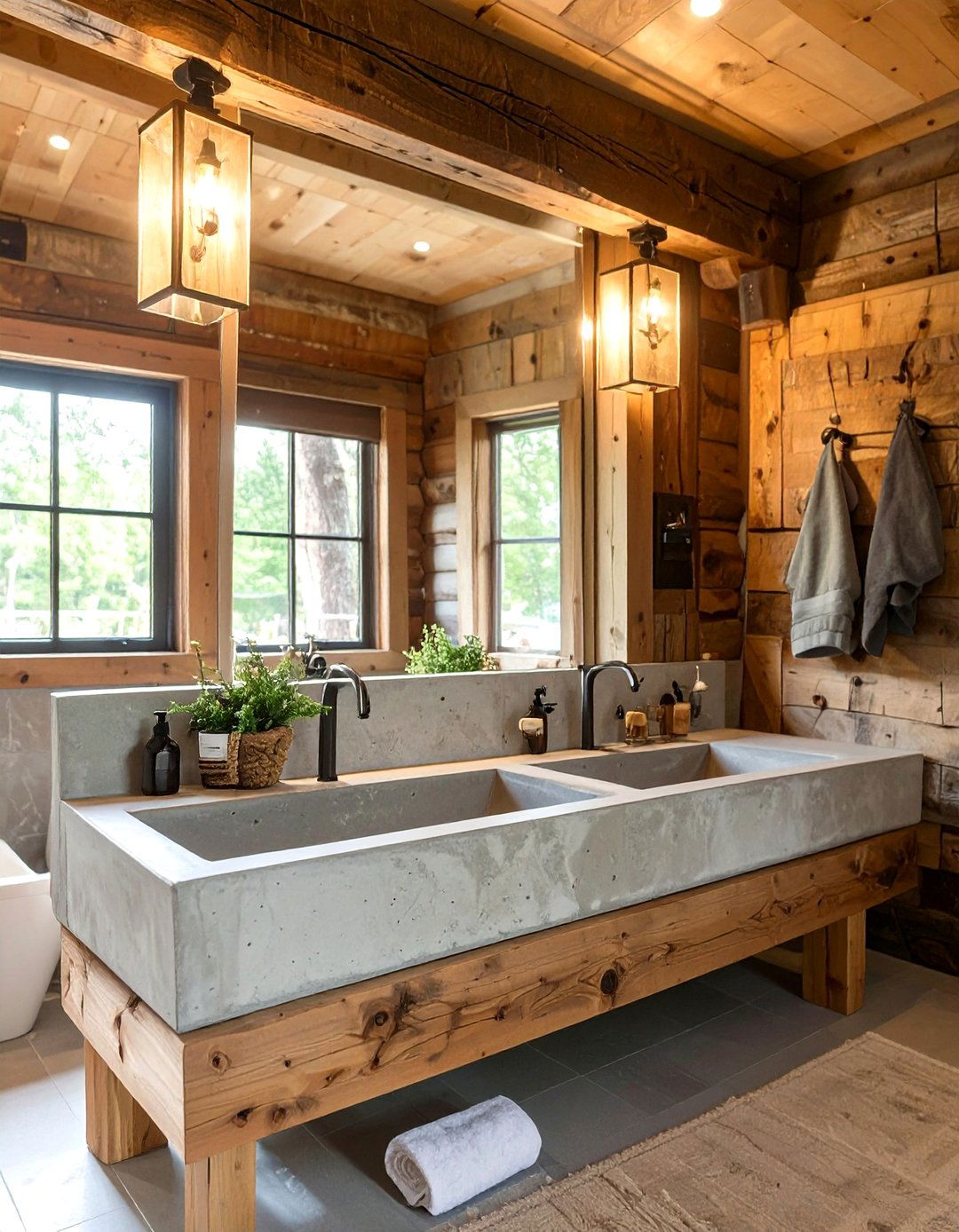A Bathroom with a Trough Sink - 30 cabin bathroom ideas