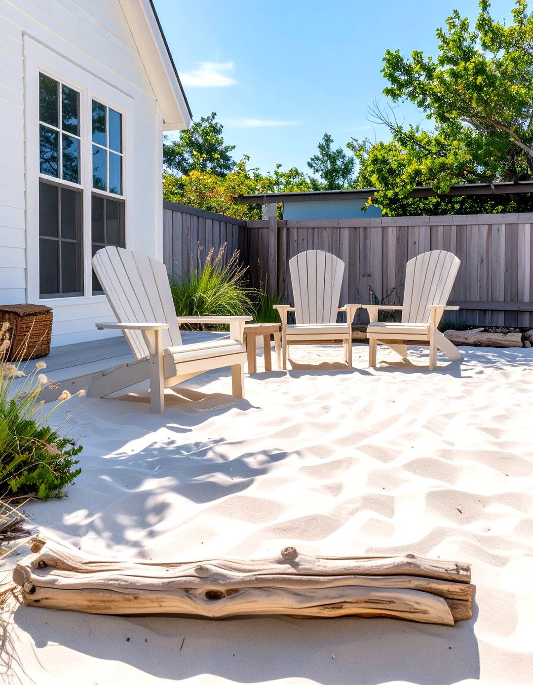A Beachy Sand and Seating Patio - 30 cheap patio ideas