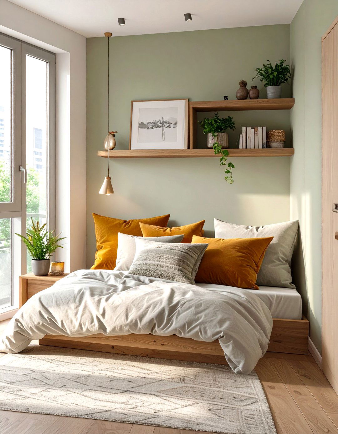 A Bed Placed in a Corner - 30 small apartment bedroom ideas