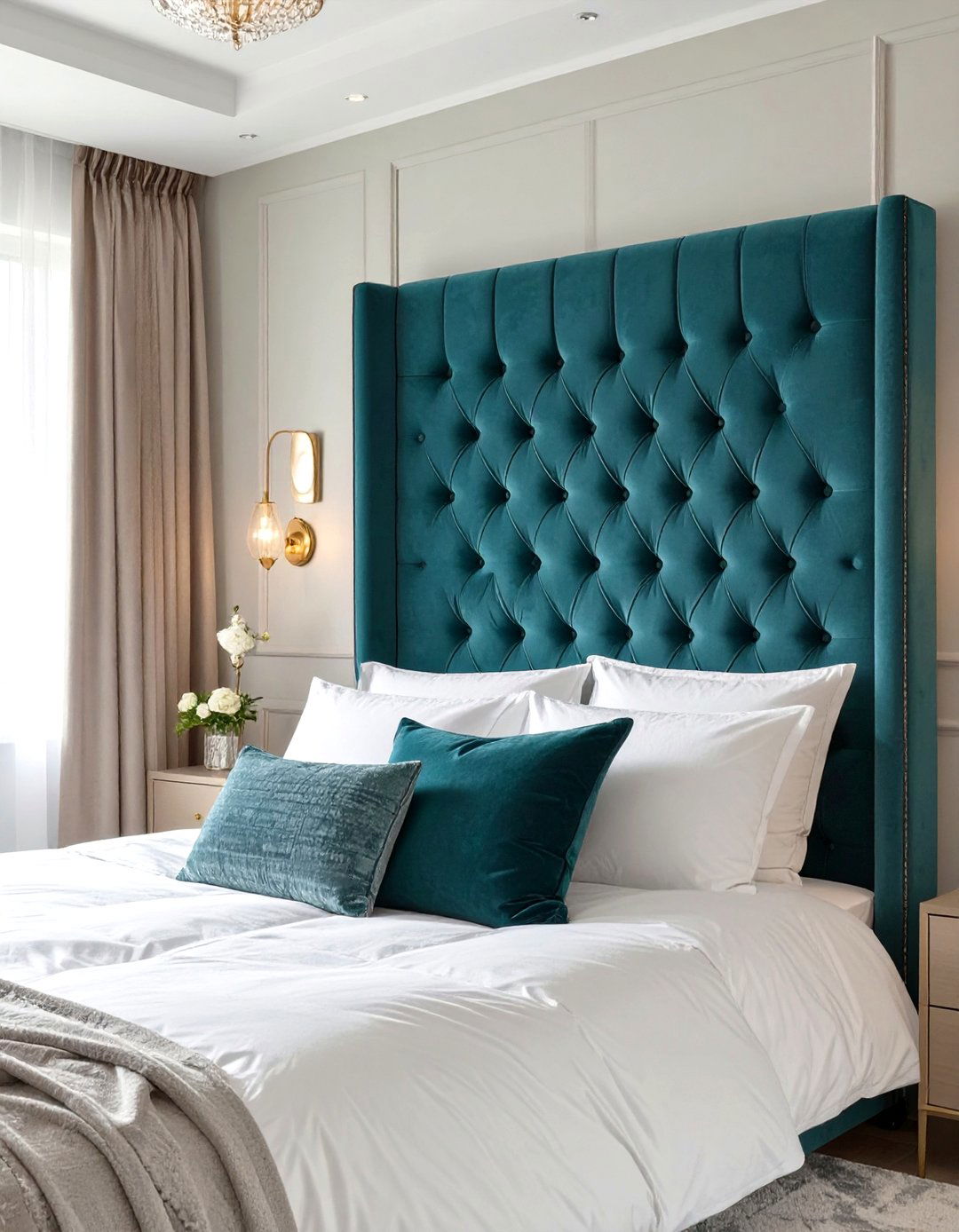 A Bed with a Dramatic Upholstered Headboard - 30 tween girl bedroom ideas