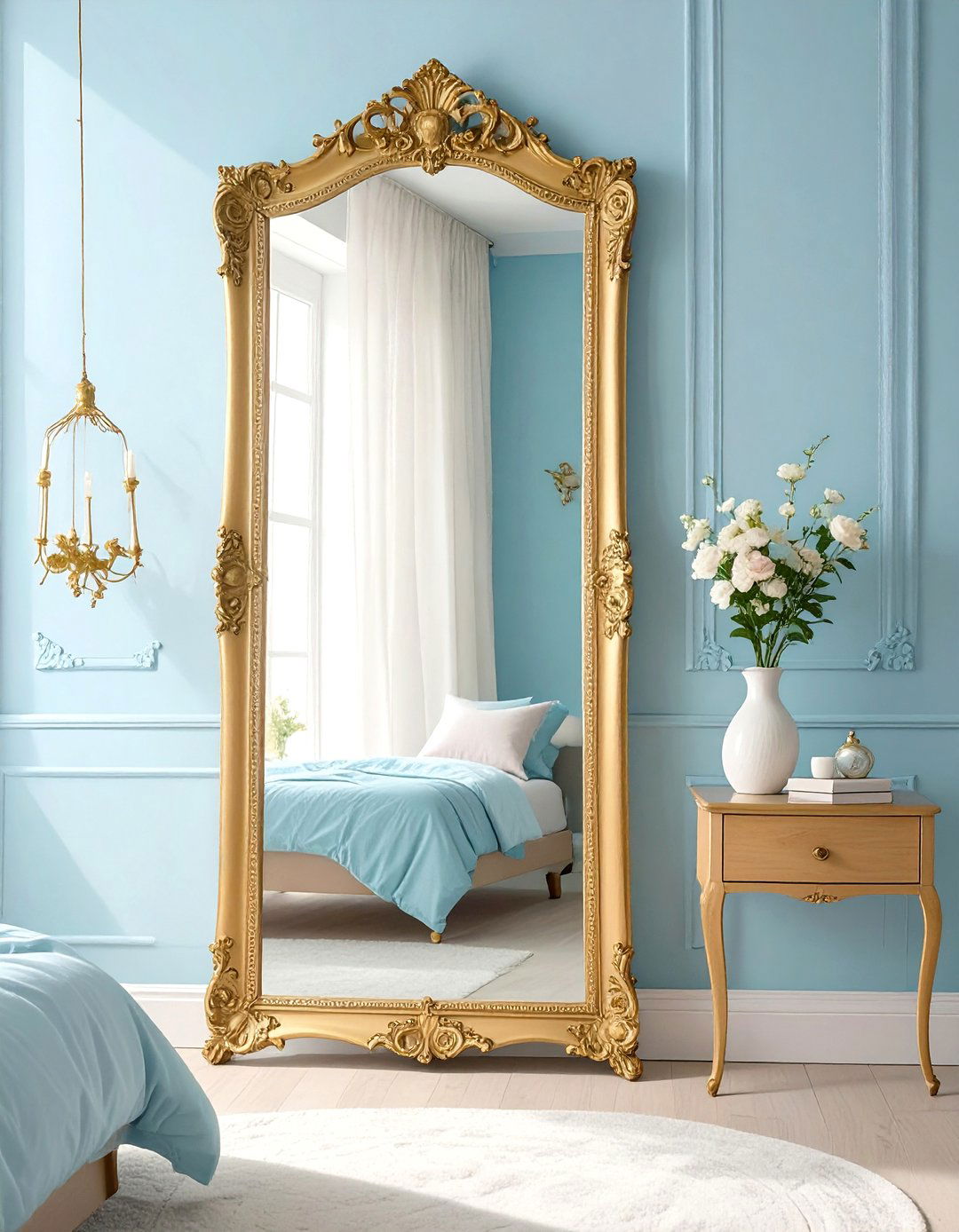 A Bedroom Featuring a Full Length Statement Mirror - 30 tween girl bedroom ideas