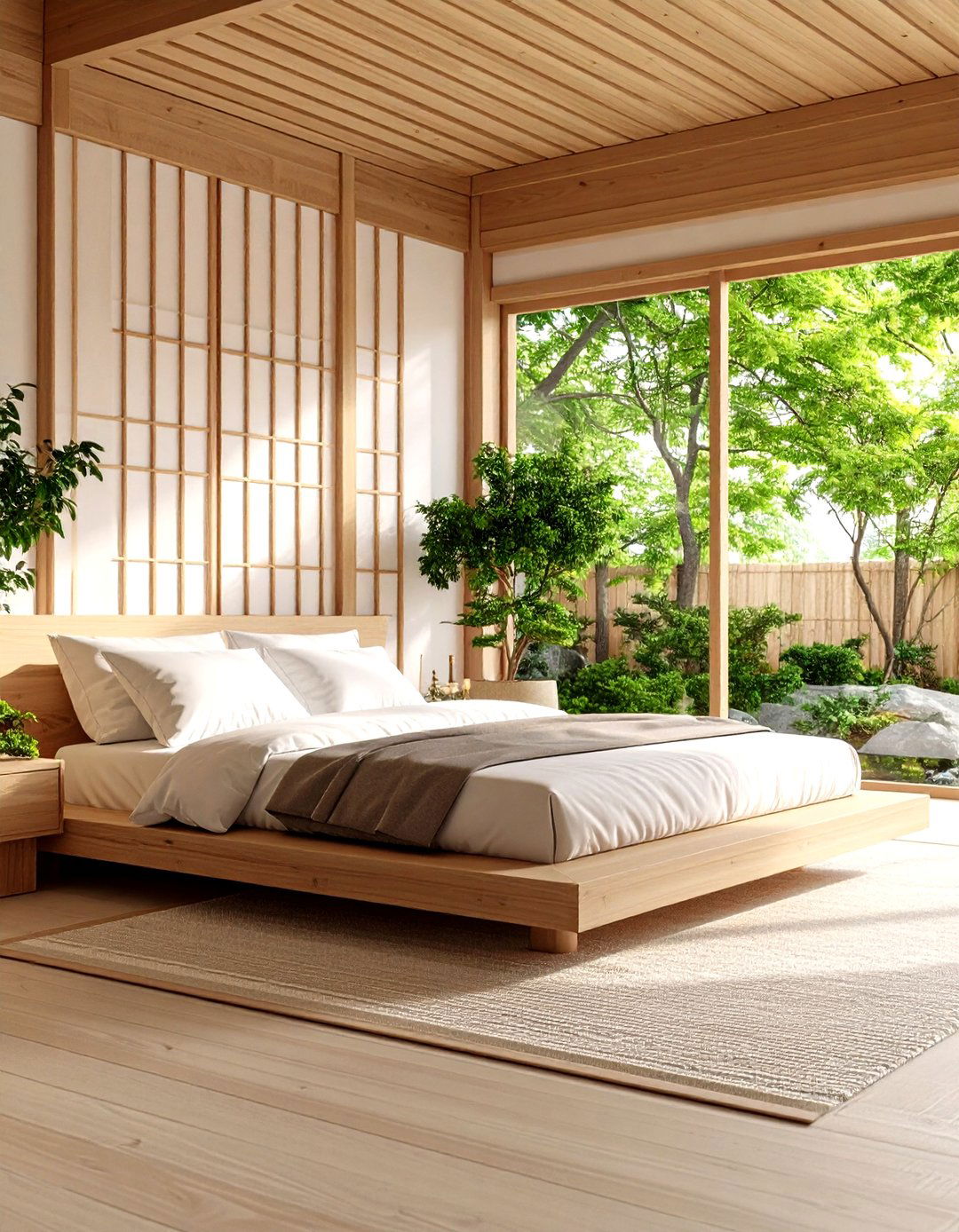 A Bedroom with Hinoki Wood Elements - 30 japanese bedroom design ideas