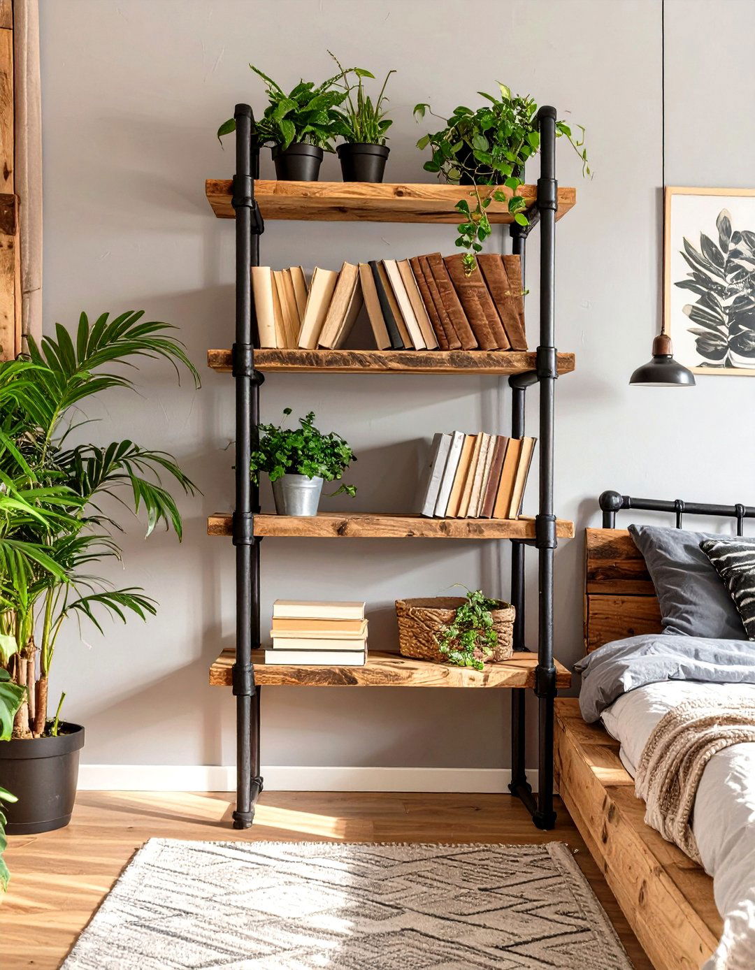 A Bedroom with Industrial Pipe Shelving - 30 teenage girl girls bedroom ideas