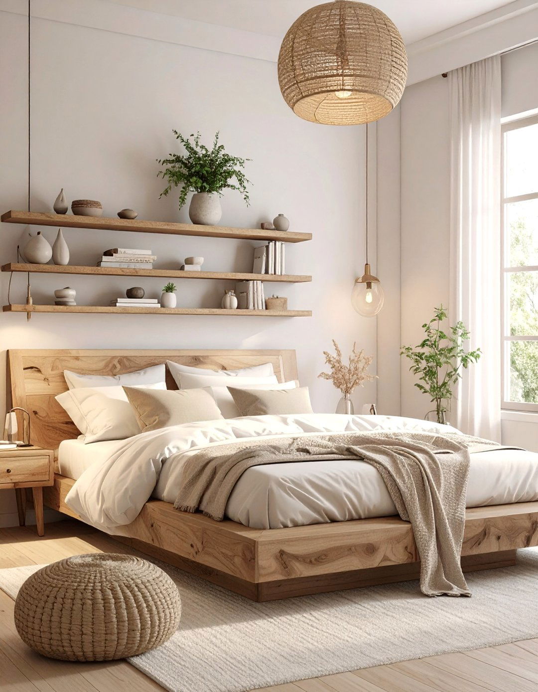 A Bedroom with Offset Nightstands - 30 asymmetrical balance in interior design ideas