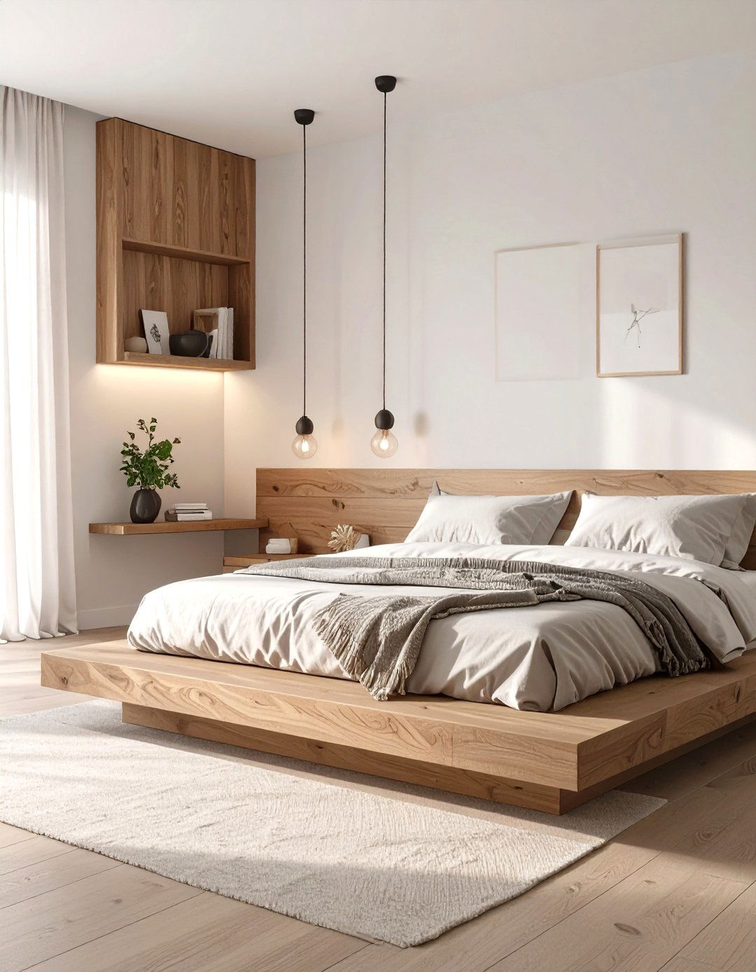 A Bedroom with a Floating Bedside Shelf - 30 mid century interior design ideas