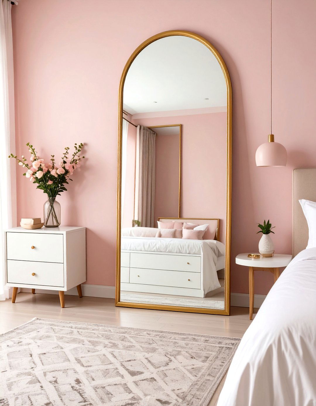 A Bedroom with a Full Length Arch Mirror - 30 teenage girl girls bedroom ideas