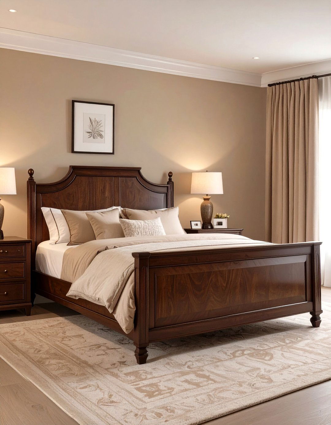 A Beige Bedroom with Dark Wood Furniture - 30 modern beige bedroom ideas