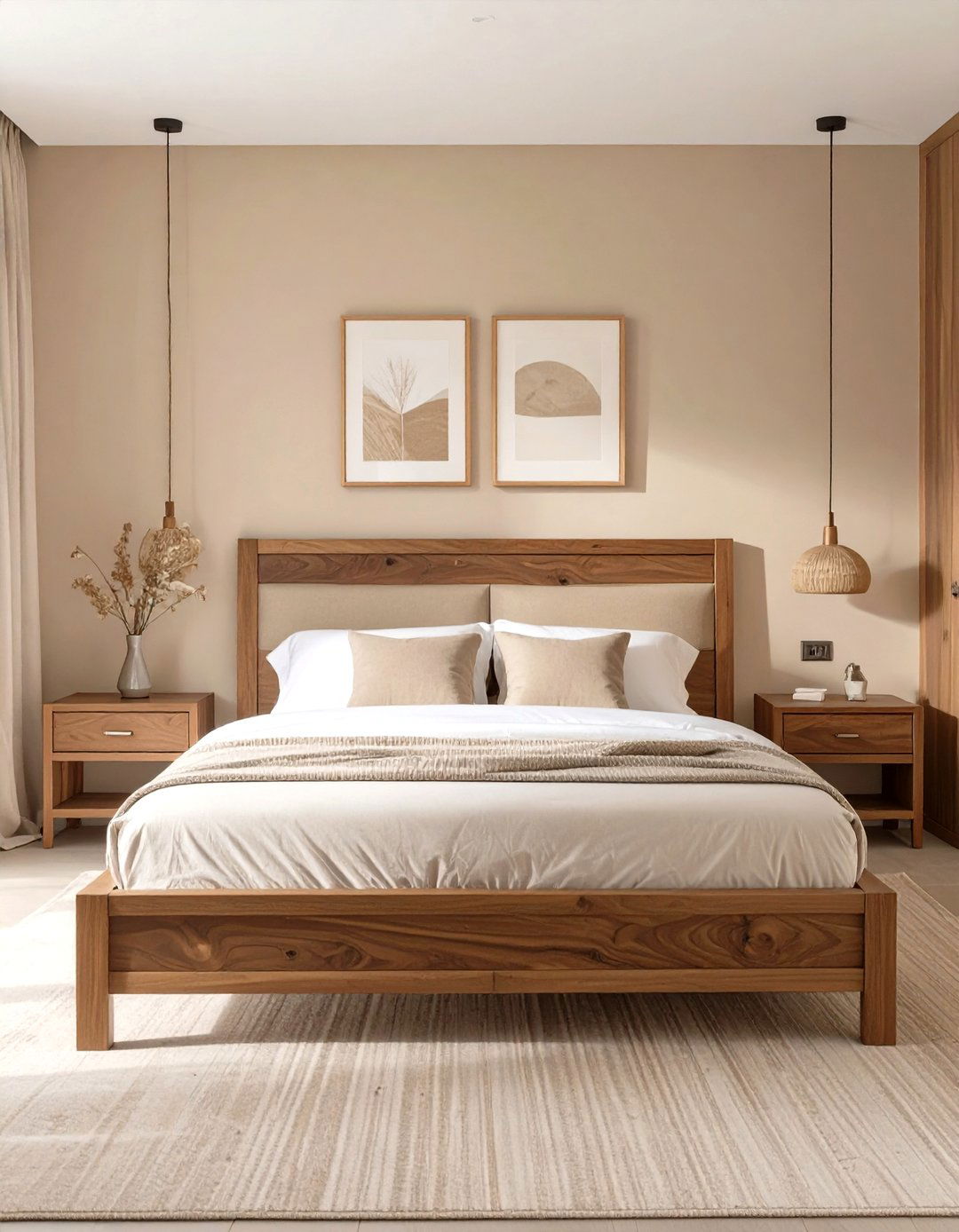 A Beige Bedroom with Natural Wood - 30 modern beige bedroom ideas