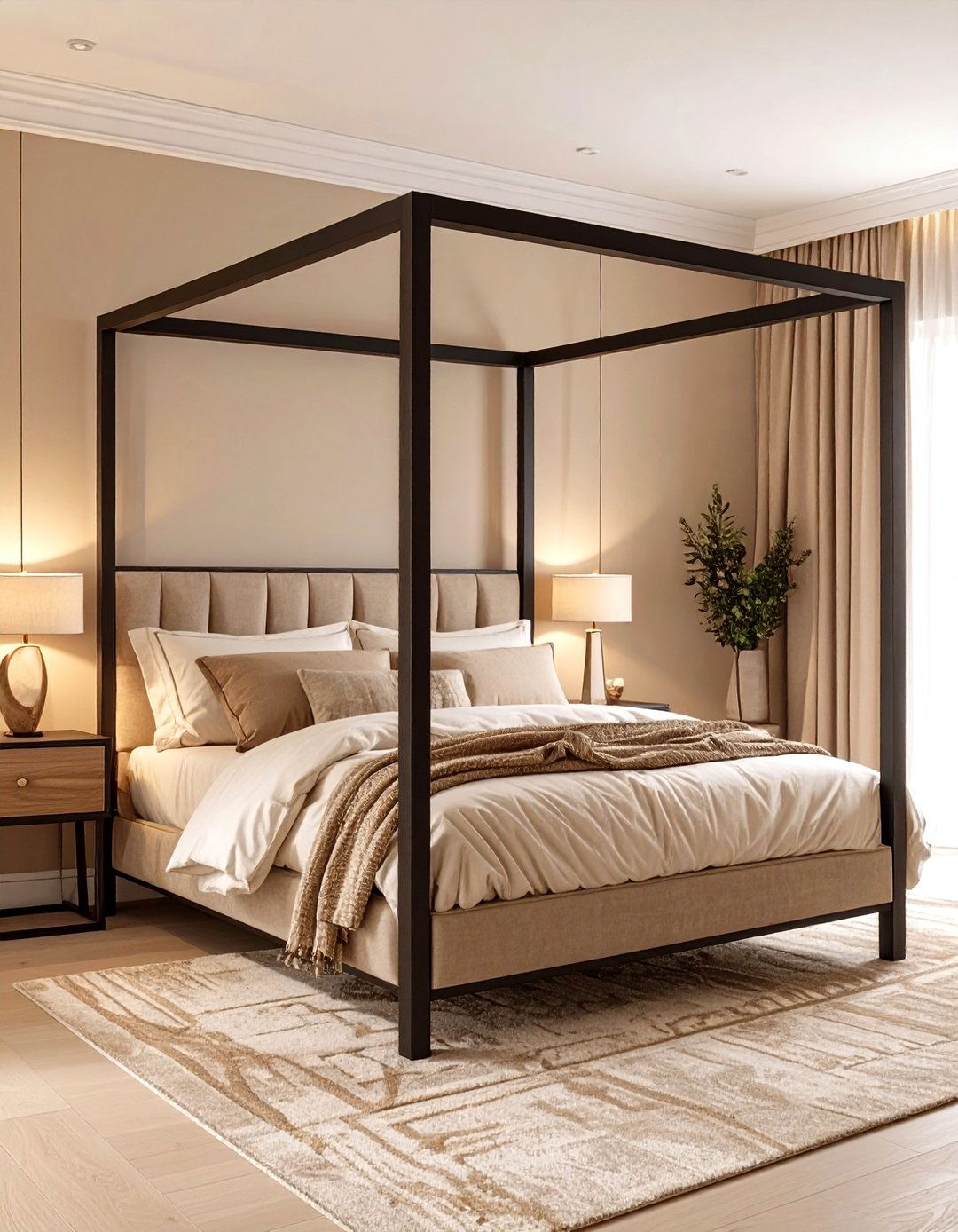 A Beige Bedroom with a Canopy Bed - 30 modern beige bedroom ideas