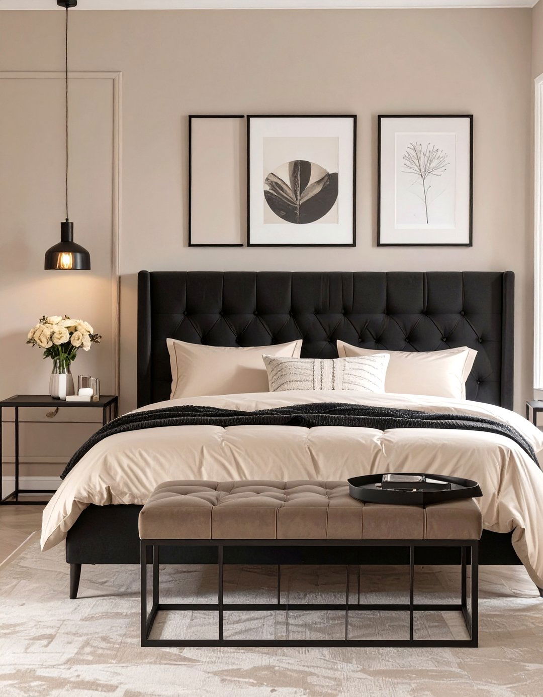 A Beige and Black Bedroom Design - 30 modern beige bedroom ideas