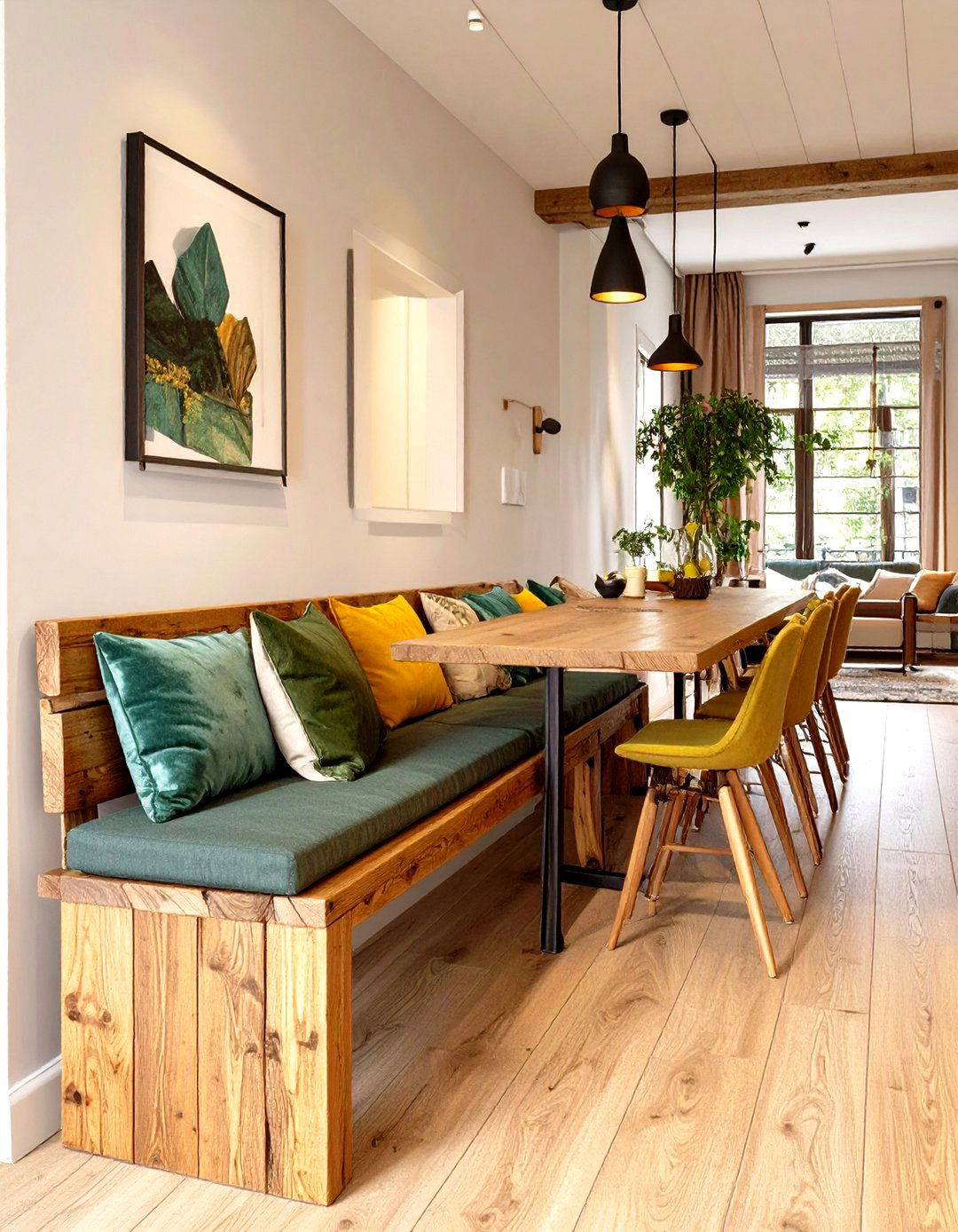 A Bench Against the Wall in the Dining Area - 30 small living room dining room combo layout ideas