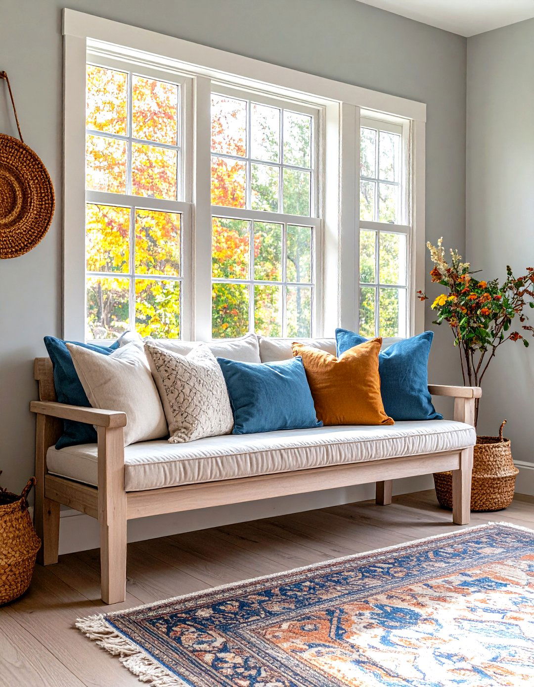 A Bench Under the Window - 30 pottery barn living room ideas