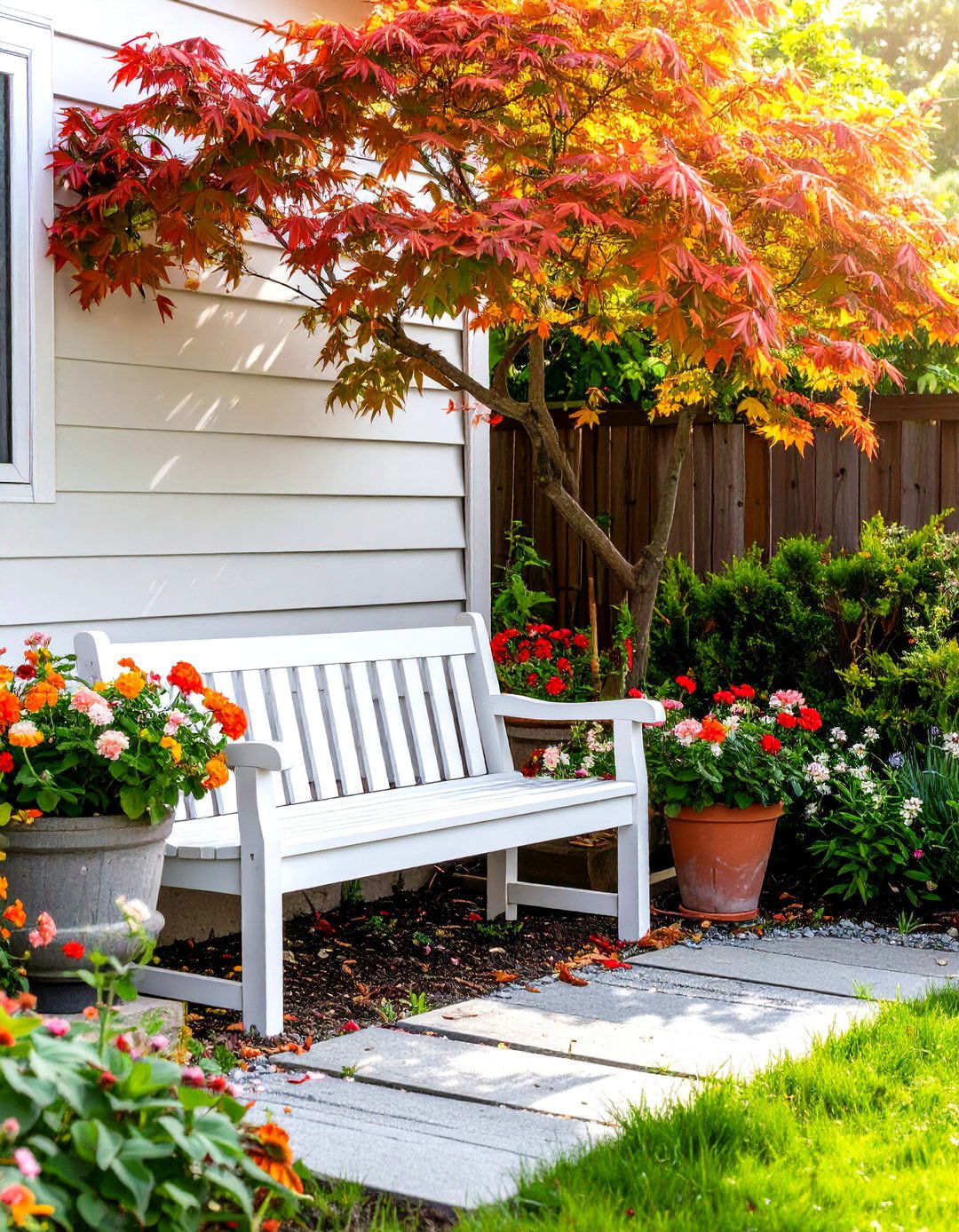 A Bench as a Focal Point - 30 small front yard landscaping ideas