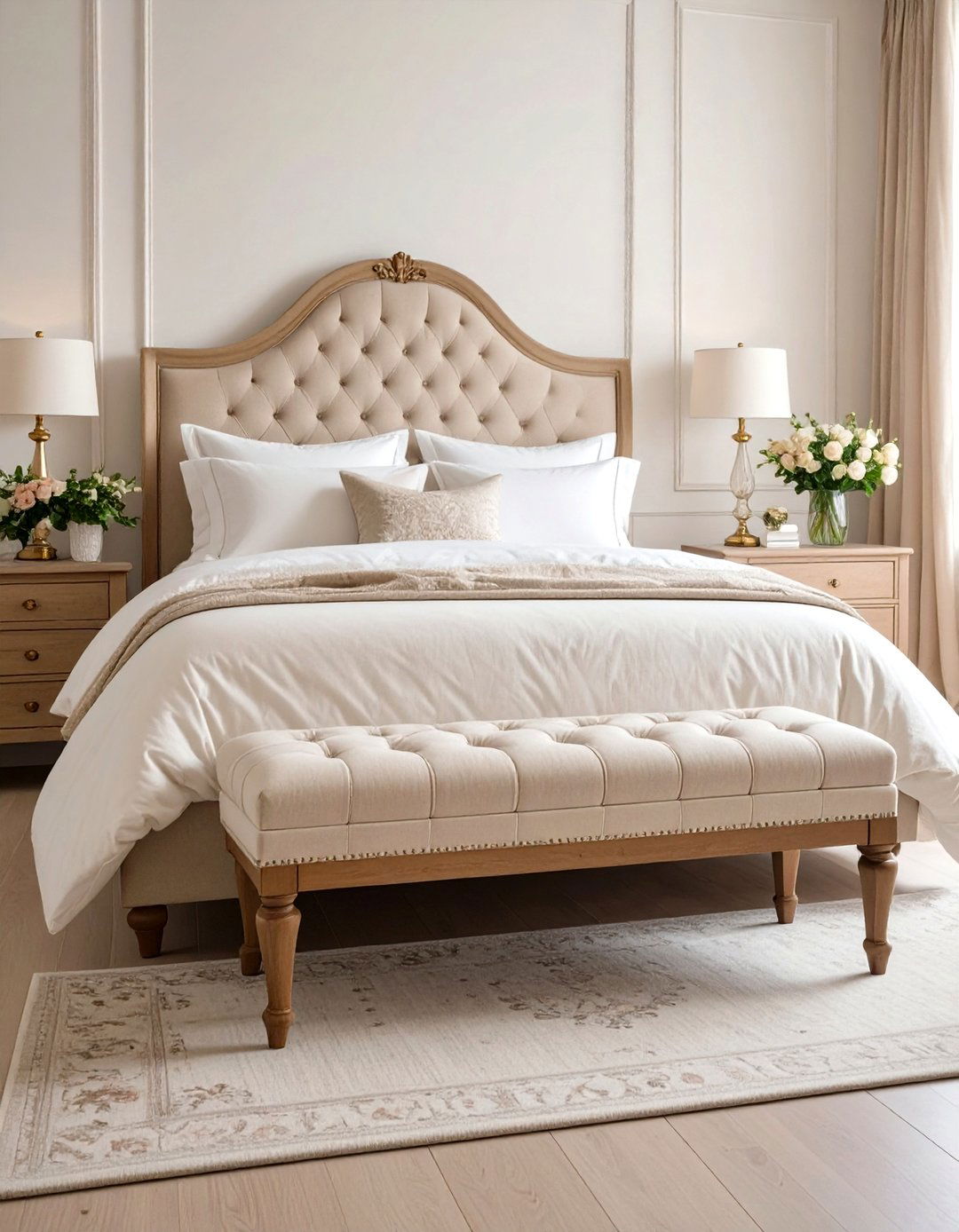 A Bench at the Foot of the Bed - 30 romantic bedroom ideas