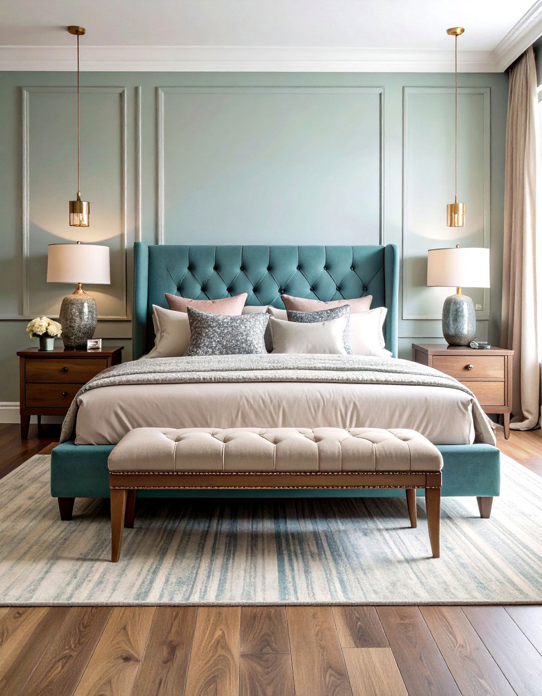A Bench at the Foot of the Bed - 30 romantic modern luxury master bedroom designs