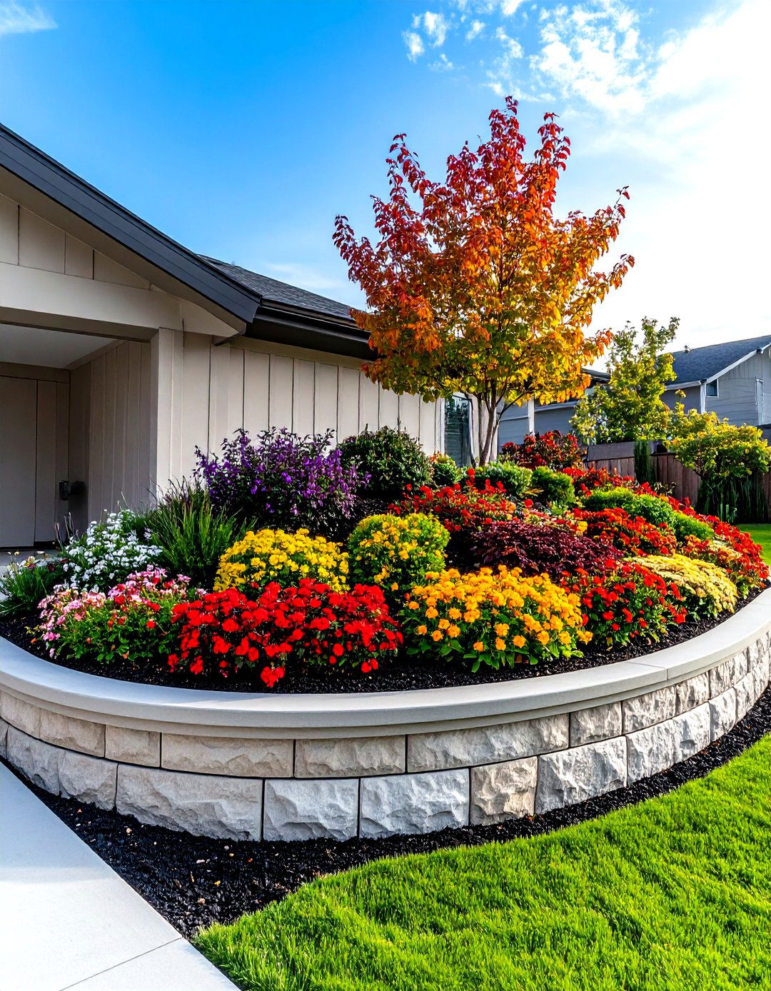 A Berm Flower Bed for Visual Height - 30 front yard flower bed landscaping ideas