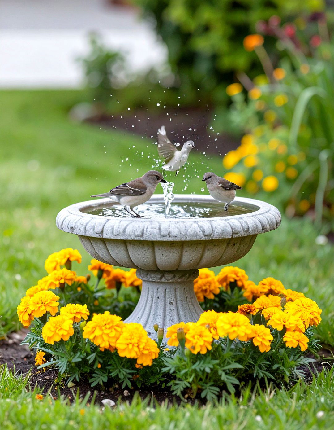 A Birdbath as a Focal Point - 30 small area cheap simple front yard landscaping ideas