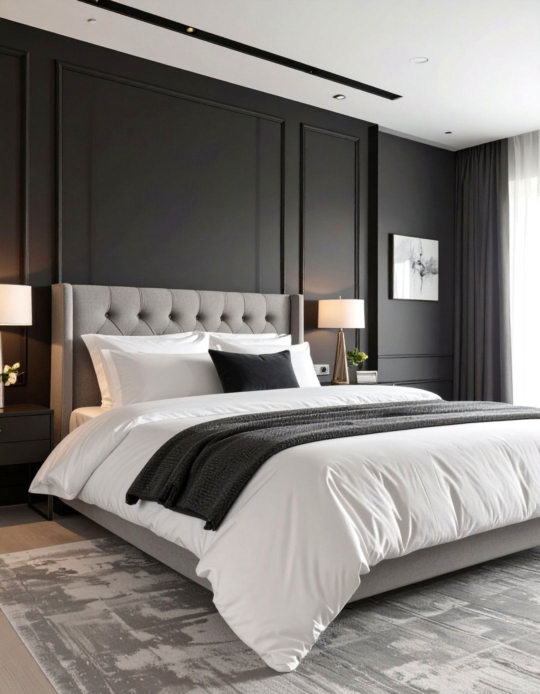 A Black Accent Wall Bedroom - 30 black and white bedroom ideas