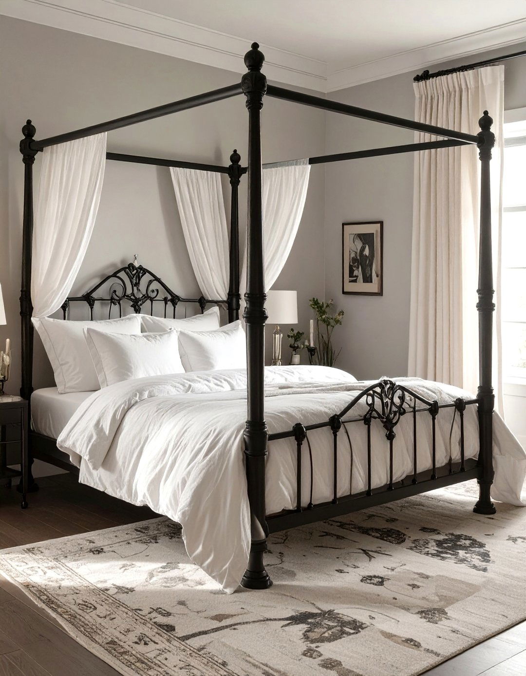 A Black Canopy Bed as a Focal Point - 30 black and white bedroom ideas