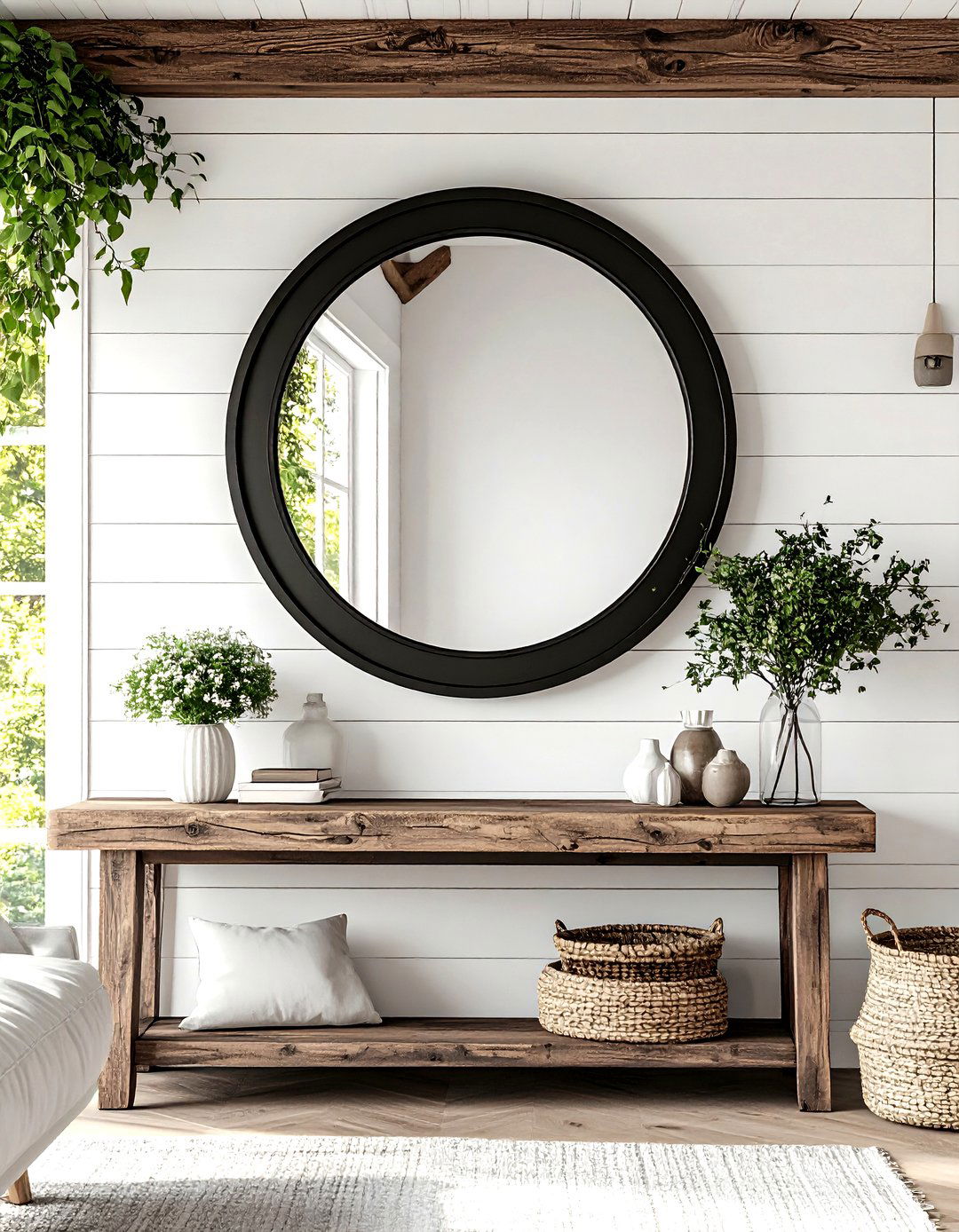 A Black Framed Mirror for a Modern Farmhouse Look - 30 living room mirror ideas