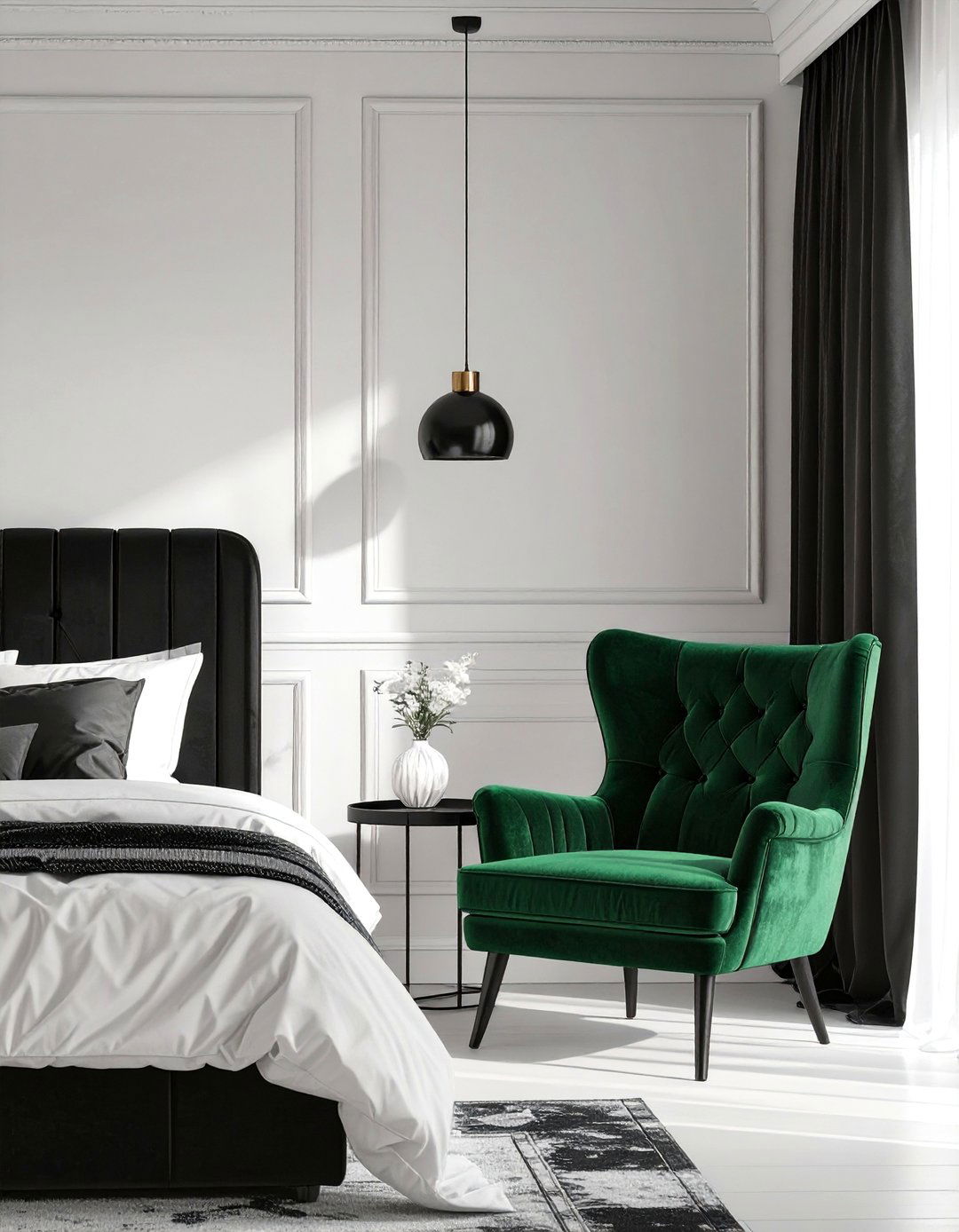 A Black and White Bedroom with a Pop of Color - 30 black and white bedroom ideas
