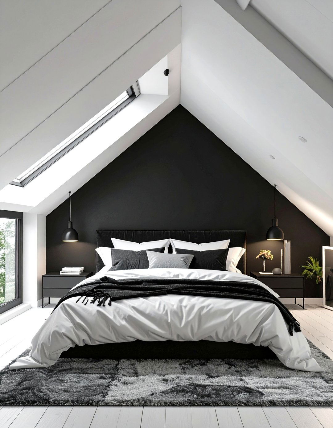 A Black and White Modern Bedroom - 30 low sloped ceiling bedroom ideas