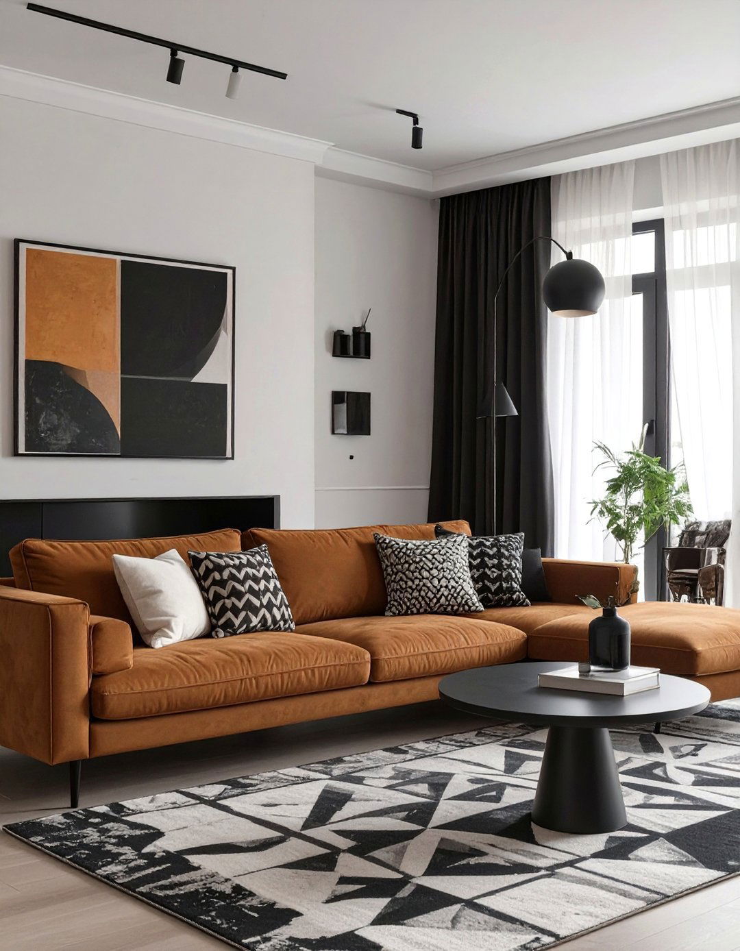 A Black and White Themed Living Room - 30 brown couch living room ideas