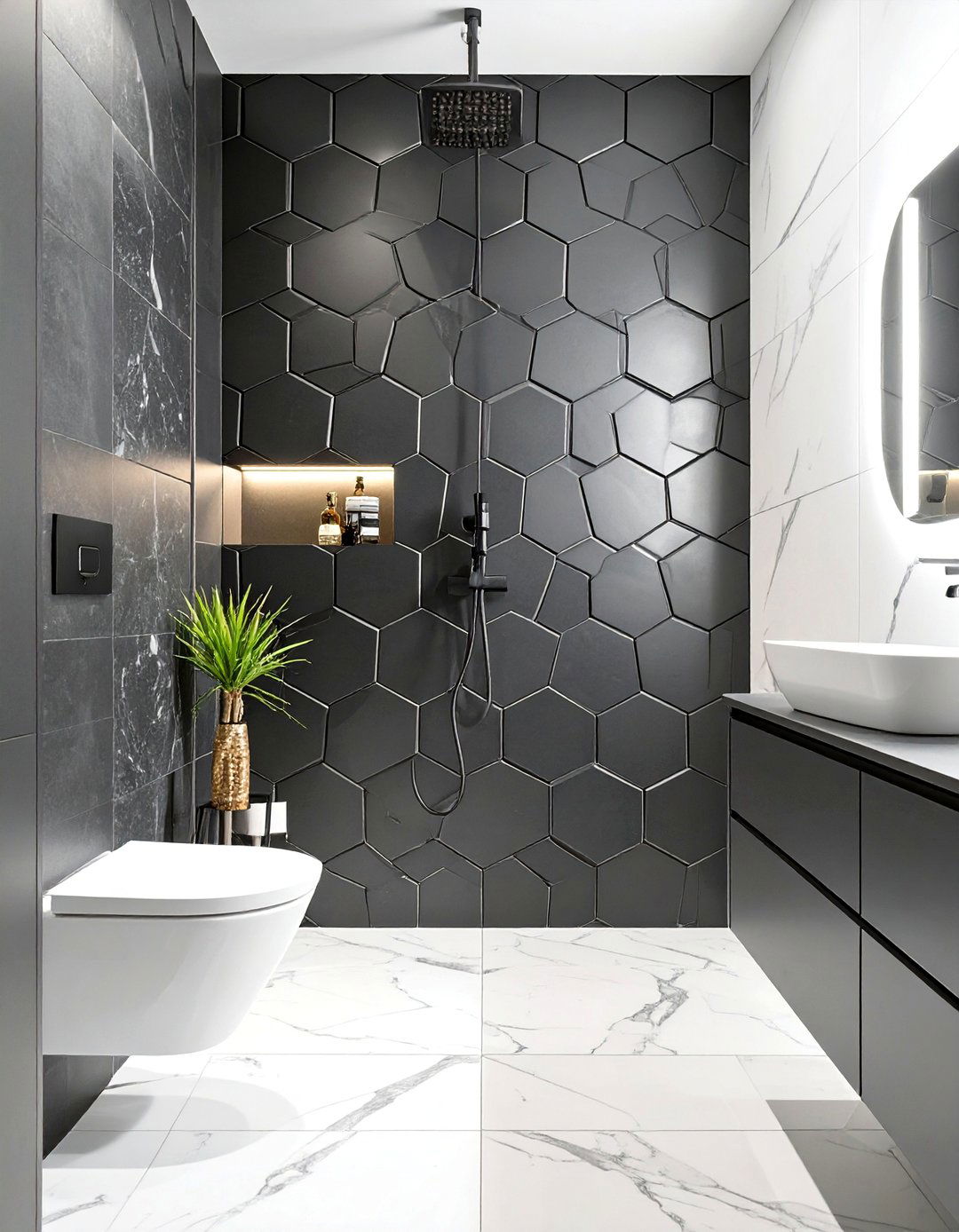 A Black and White Themed Shower Design - 30 shower remodel ideas