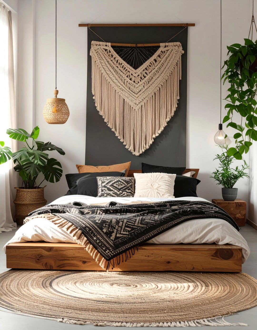 A Bohemian Black and White Bedroom Retreat - 30 black and white bedroom ideas